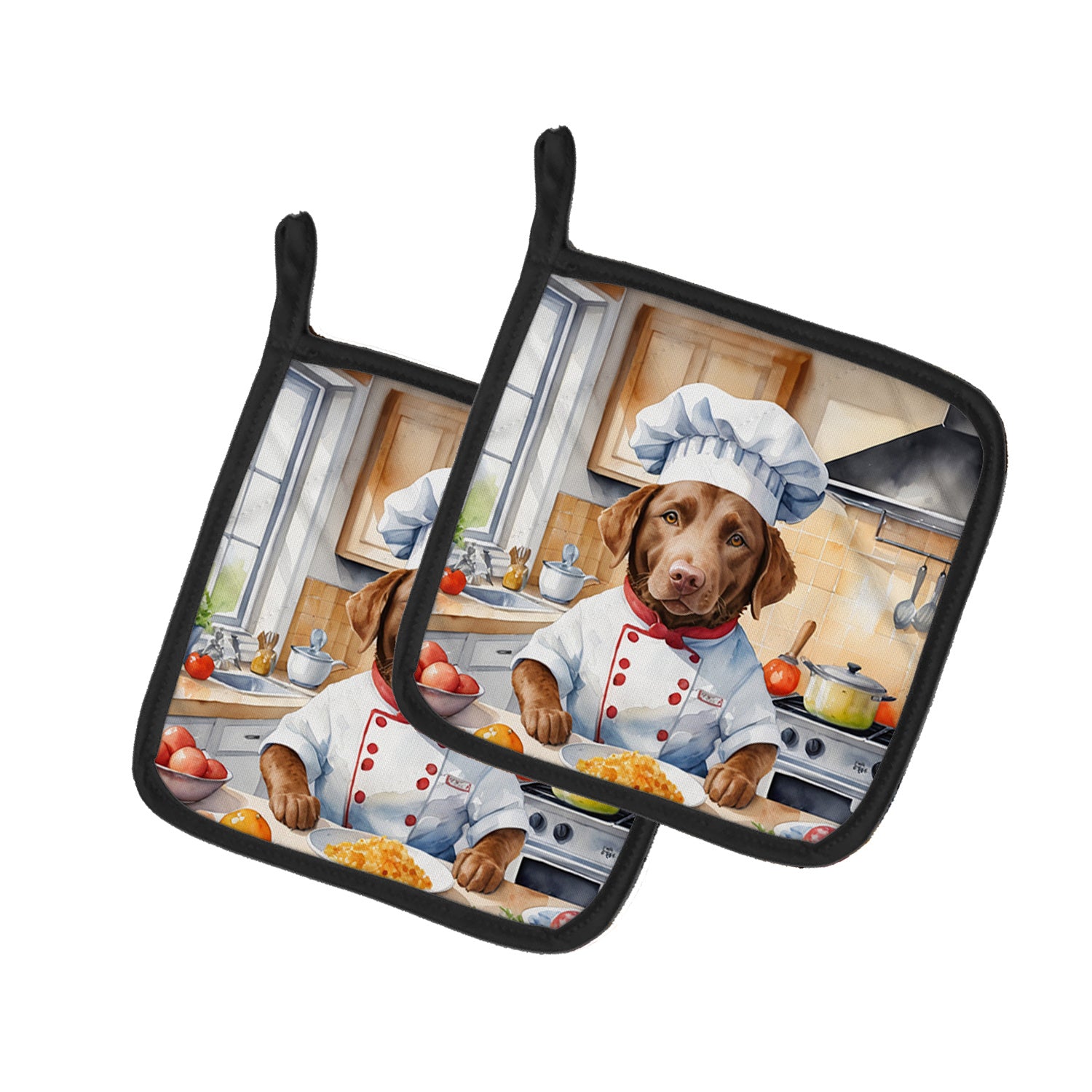 Chesapeake Bay Retriever The Chef Pair of Pot Holders Kitchen Heat Resistant Pot Holders Sets Oven Hot Pads for Cooking Baking BBQ, 7 1/2 x 7 1/2