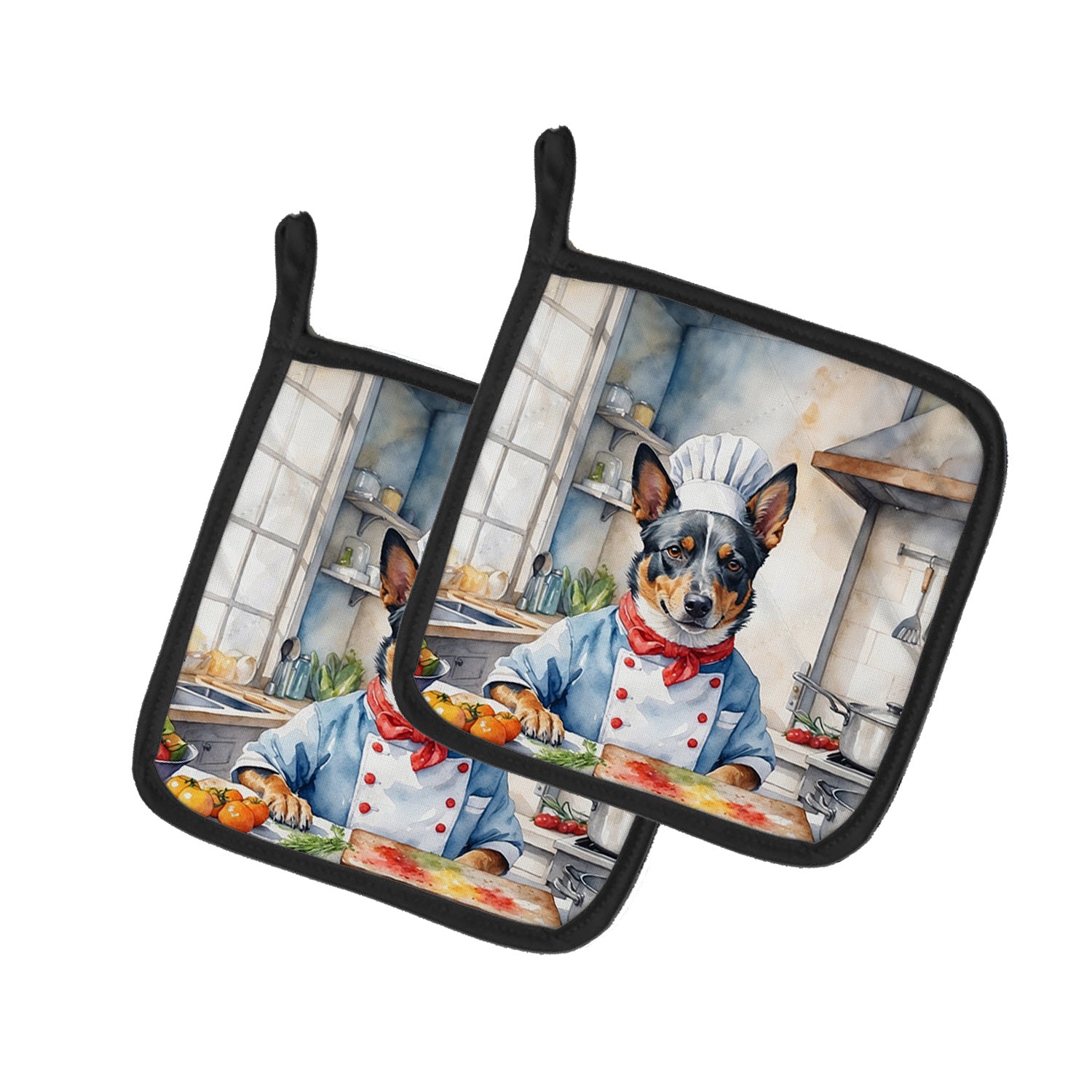 Australian Cattle Dog The Chef Pair of Pot Holders Kitchen Heat Resistant Pot Holders Sets Oven Hot Pads for Cooking Baking BBQ, 7 1/2 x 7 1/2