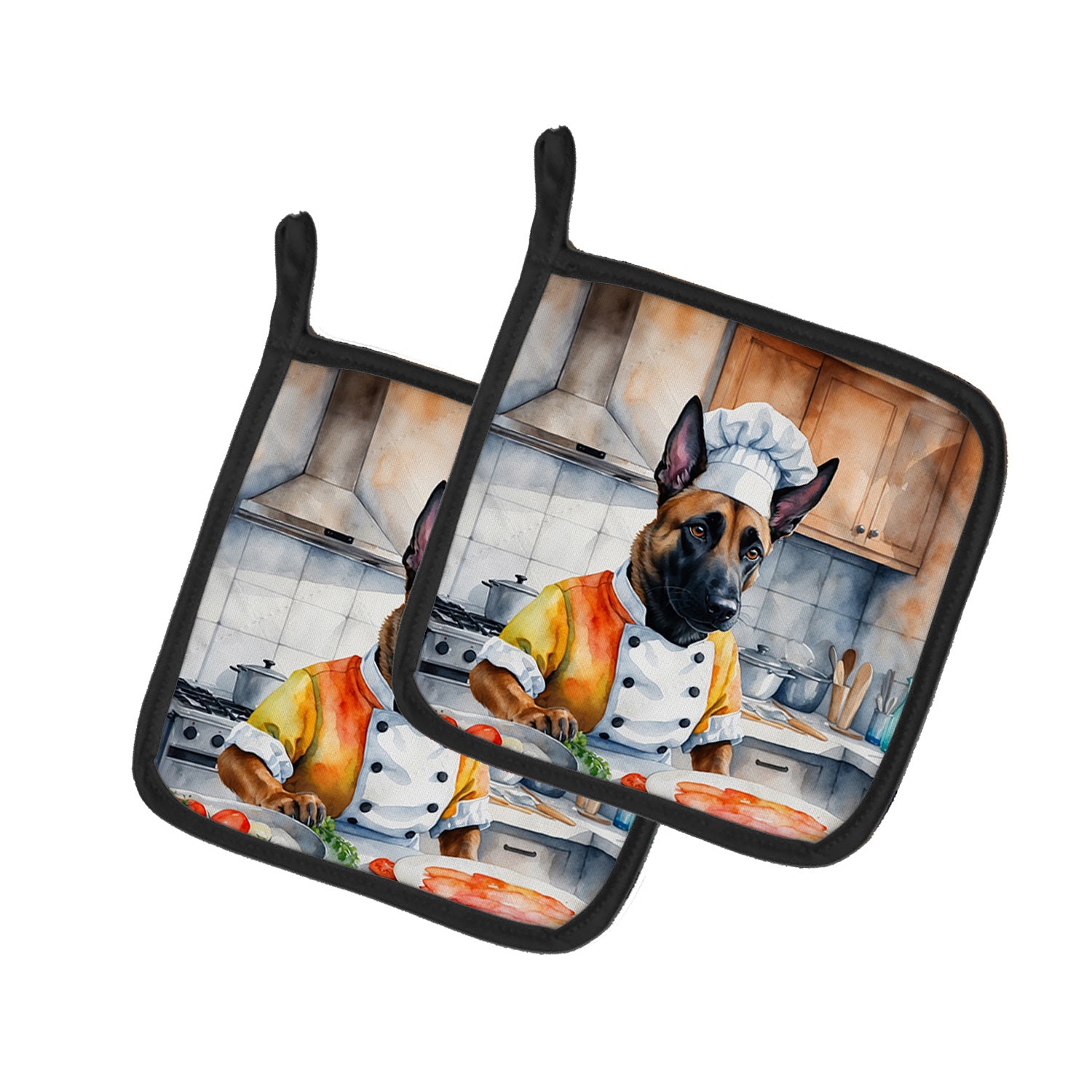 Belgian Malinois The Chef Pair of Pot Holders Kitchen Heat Resistant Pot Holders Sets Oven Hot Pads for Cooking Baking BBQ, 7 1/2 x 7 1/2