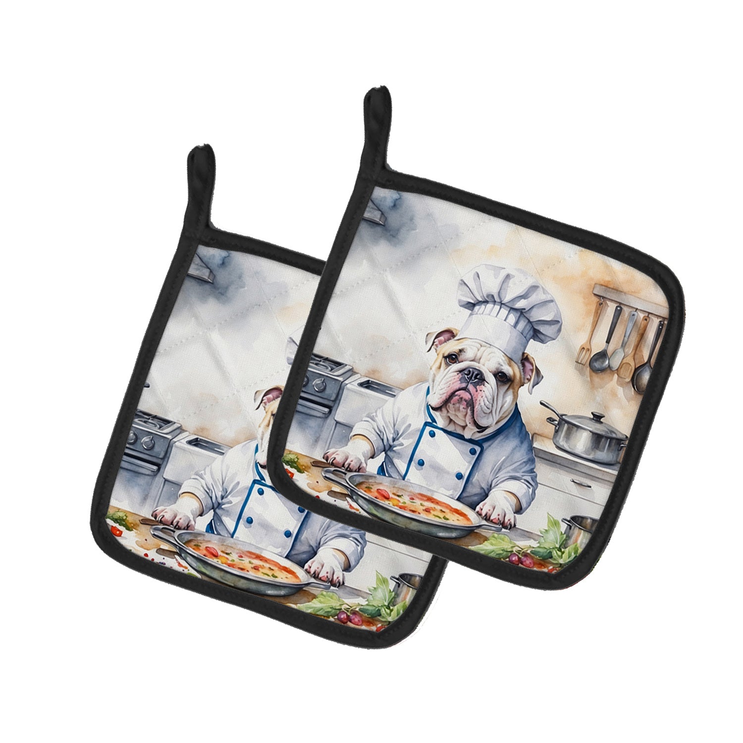 English Bulldog The Chef Pair of Pot Holders Kitchen Heat Resistant Pot Holders Sets Oven Hot Pads for Cooking Baking BBQ, 7 1/2 x 7 1/2