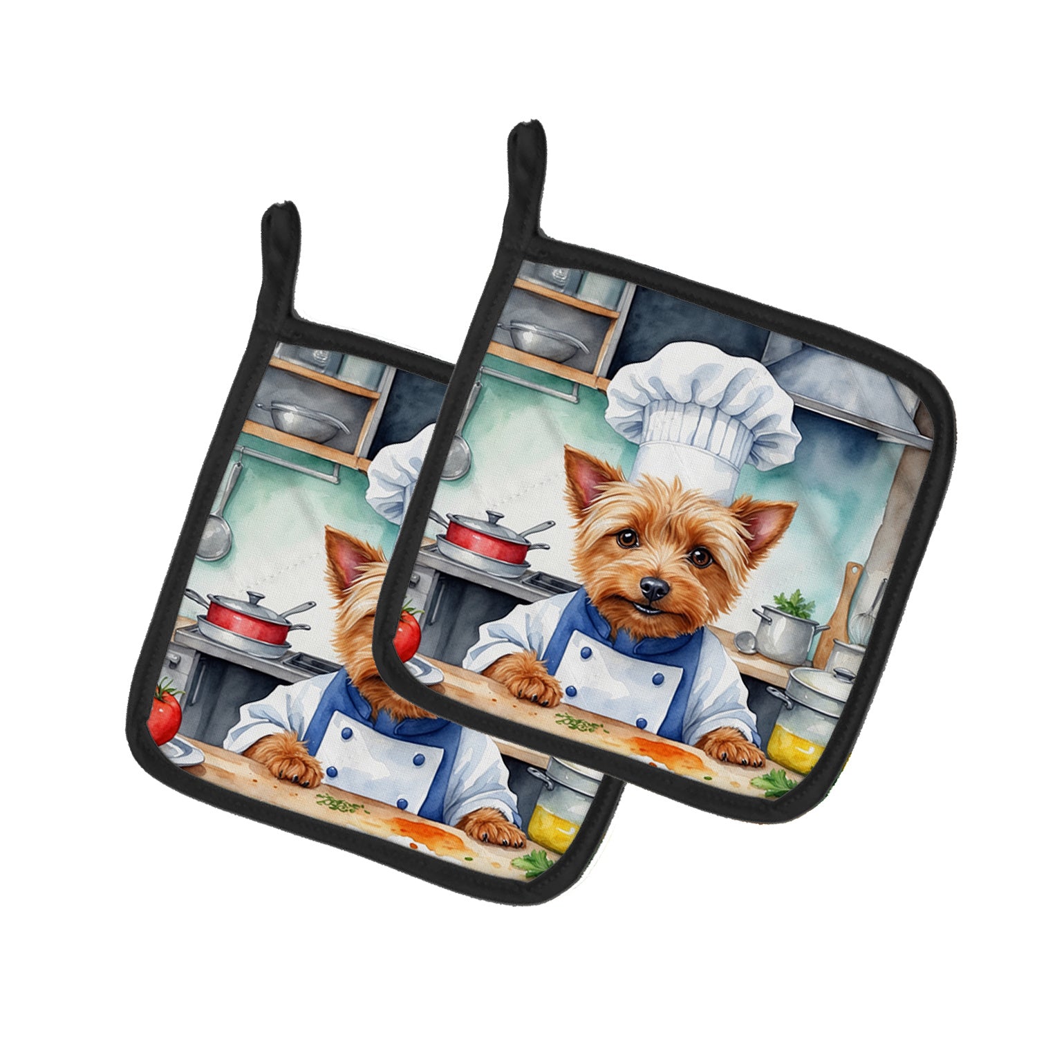 Australian Terrier The Chef Pair of Pot Holders Kitchen Heat Resistant Pot Holders Sets Oven Hot Pads for Cooking Baking BBQ, 7 1/2 x 7 1/2