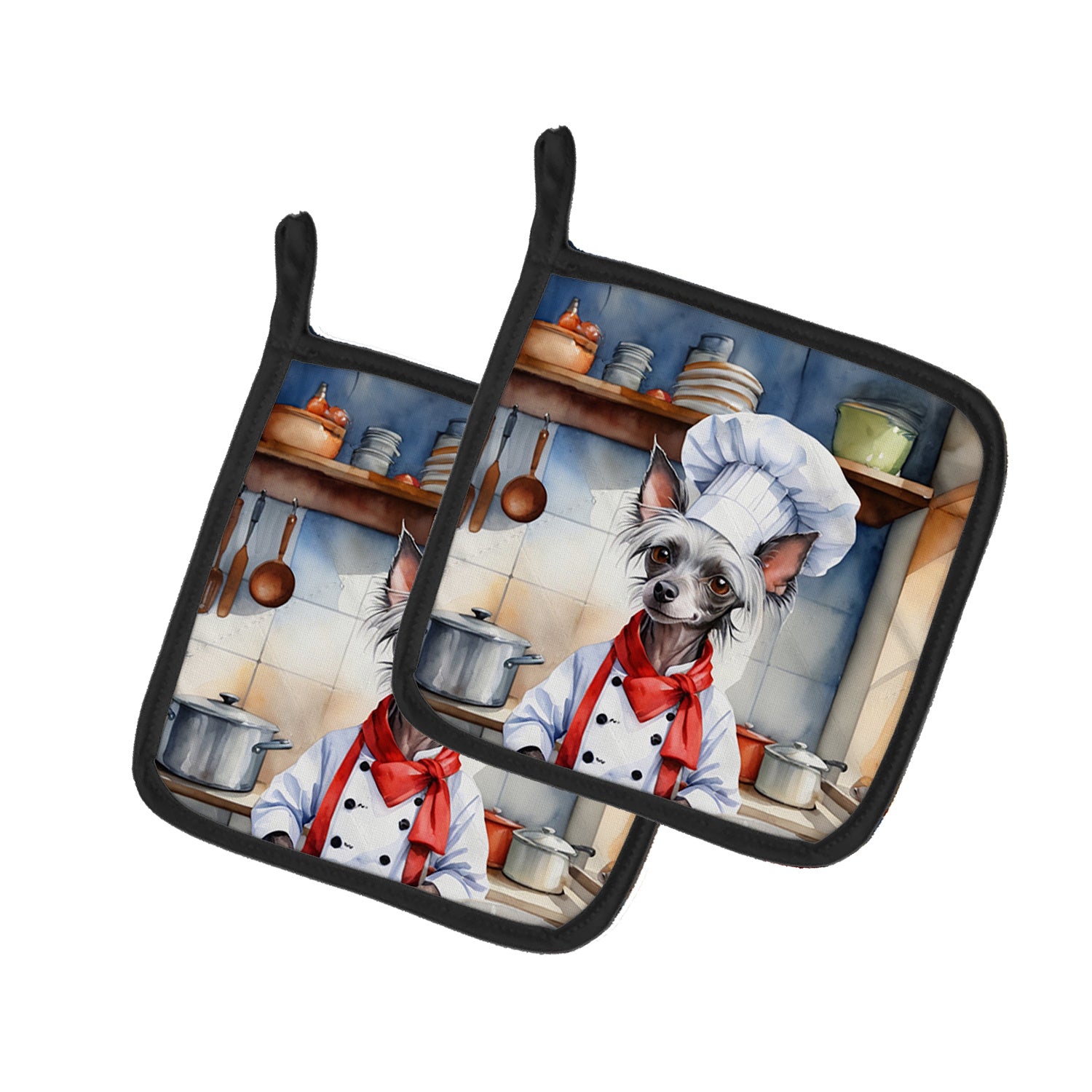 Chinese Crested The Chef Pair of Pot Holders Kitchen Heat Resistant Pot Holders Sets Oven Hot Pads for Cooking Baking BBQ, 7 1/2 x 7 1/2