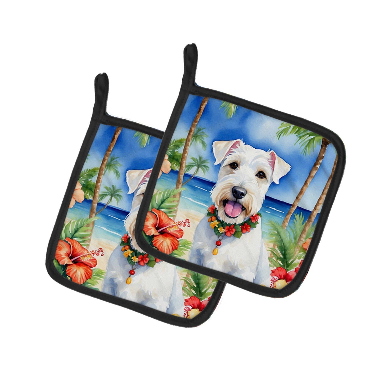 Sealyham Terrier Luau Pair of Pot Holders Kitchen Heat Resistant Pot Holders Sets Oven Hot Pads for Cooking Baking BBQ, 7 1/2 x 7 1/2