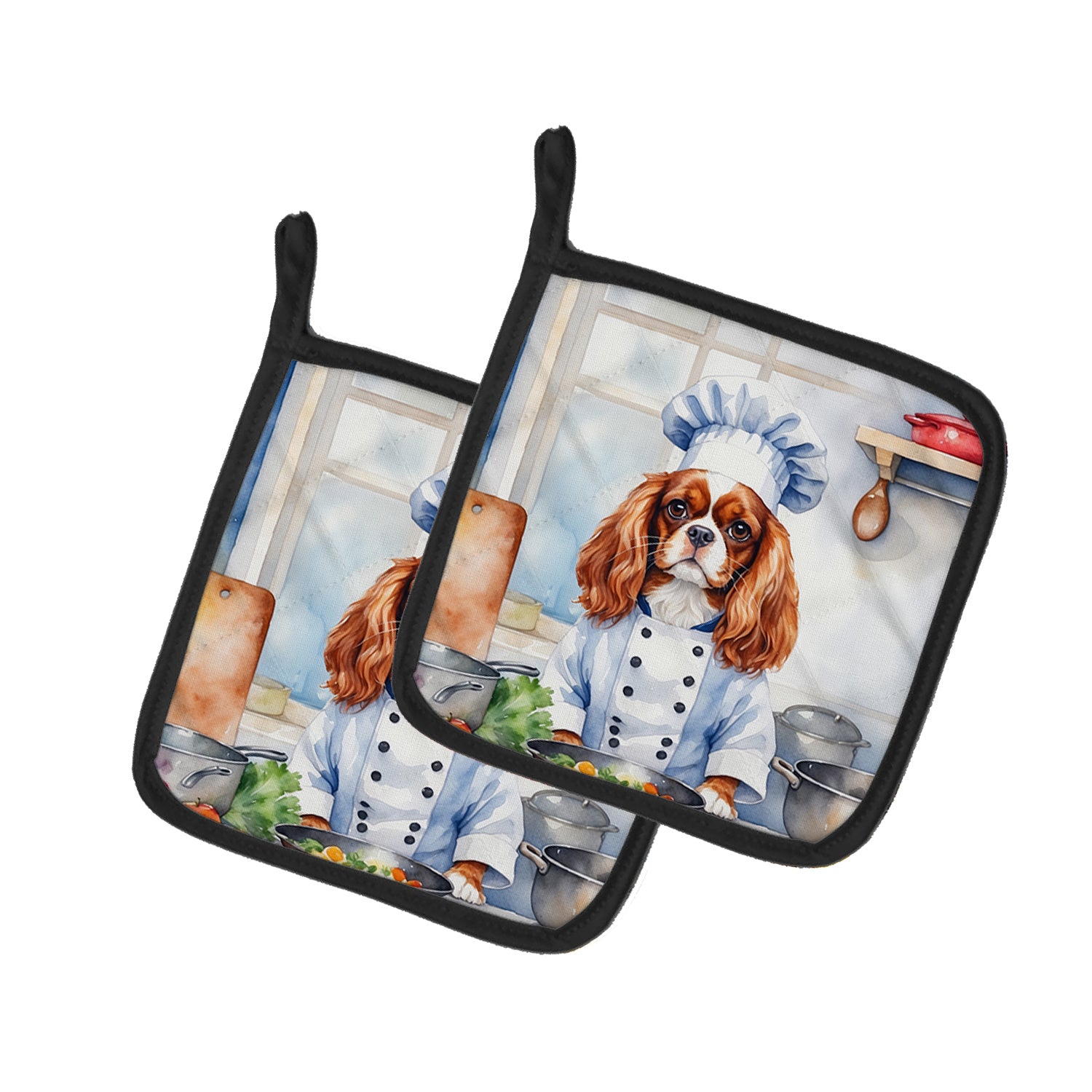 Cavalier Spaniel The Chef Pair of Pot Holders Kitchen Heat Resistant Pot Holders Sets Oven Hot Pads for Cooking Baking BBQ, 7 1/2 x 7 1/2