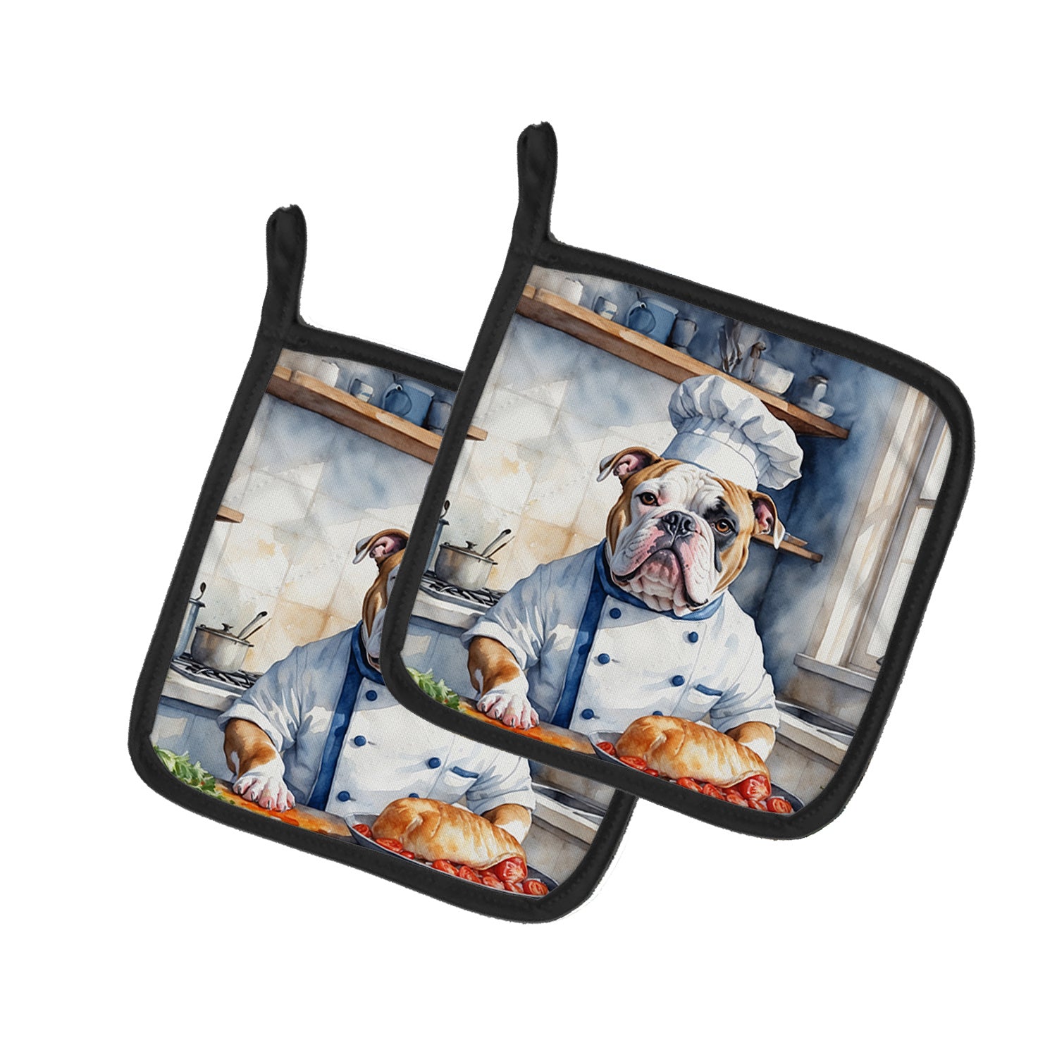 American Bulldog The Chef Pair of Pot Holders Kitchen Heat Resistant Pot Holders Sets Oven Hot Pads for Cooking Baking BBQ, 7 1/2 x 7 1/2