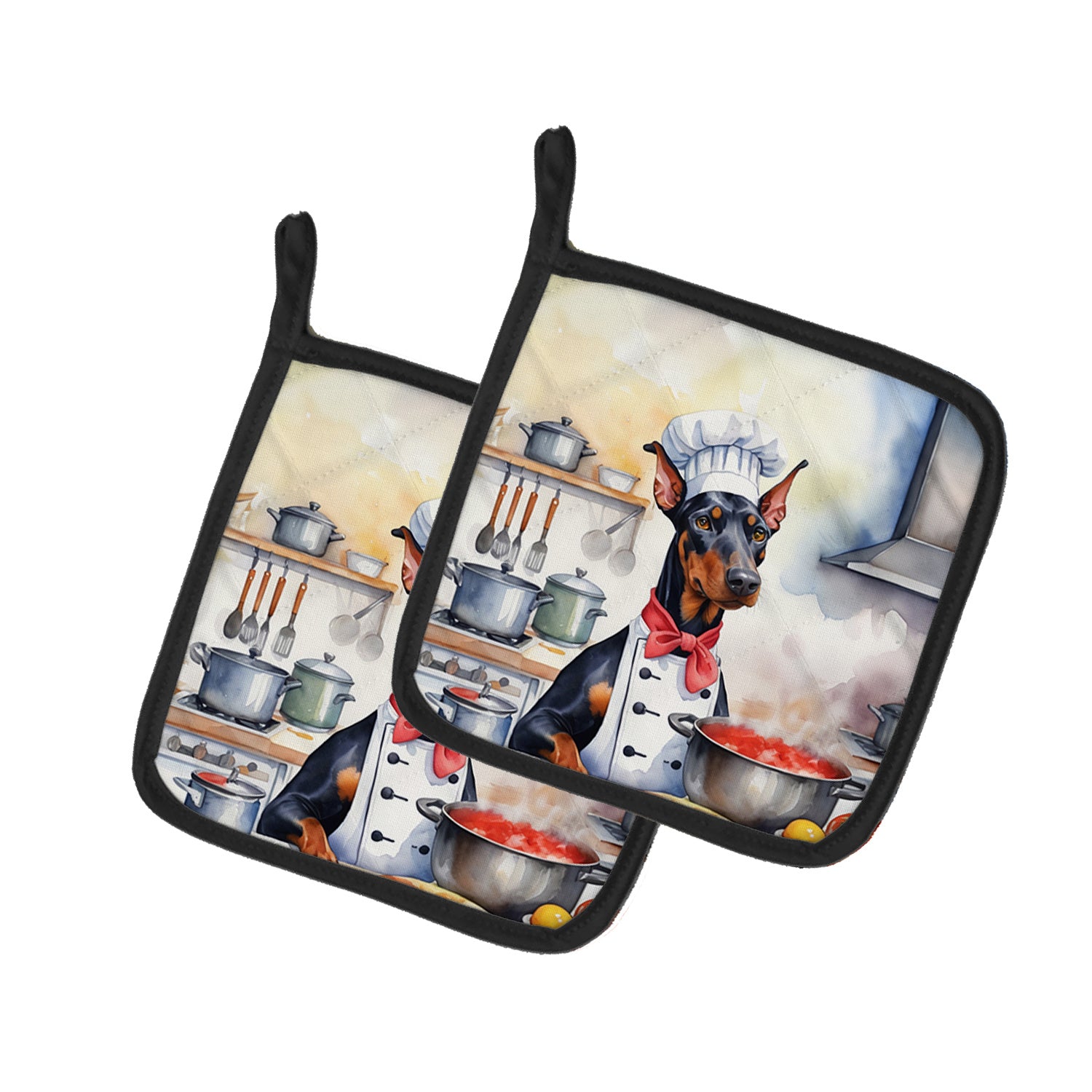 Doberman Pinscher The Chef Pair of Pot Holders Kitchen Heat Resistant Pot Holders Sets Oven Hot Pads for Cooking Baking BBQ, 7 1/2 x 7 1/2