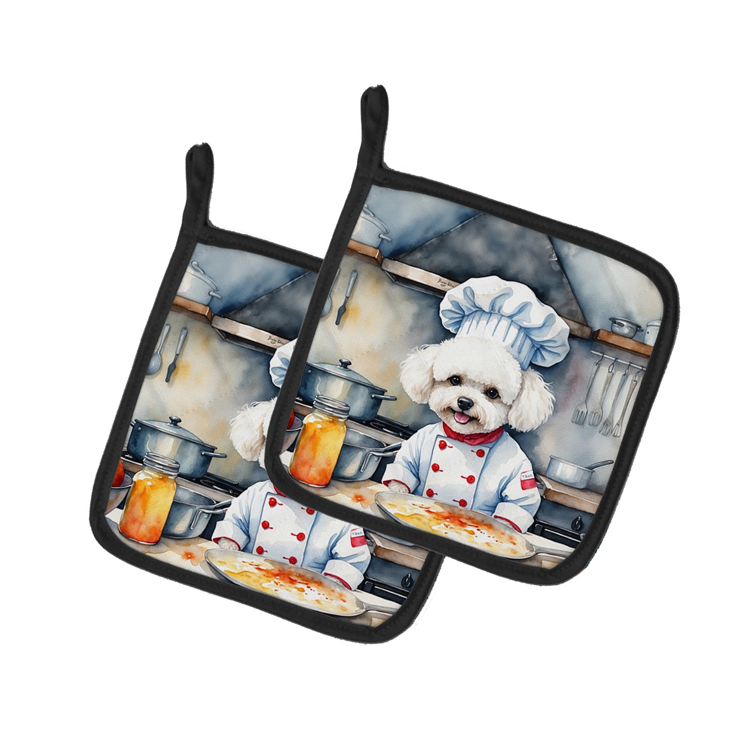 Bichon Frise The Chef Pair of Pot Holders Kitchen Heat Resistant Pot Holders Sets Oven Hot Pads for Cooking Baking BBQ, 7 1/2 x 7 1/2