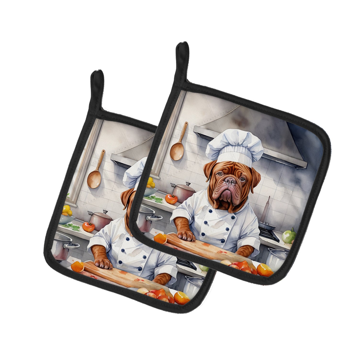 Dogue de Bordeaux The Chef Pair of Pot Holders Kitchen Heat Resistant Pot Holders Sets Oven Hot Pads for Cooking Baking BBQ, 7 1/2 x 7 1/2