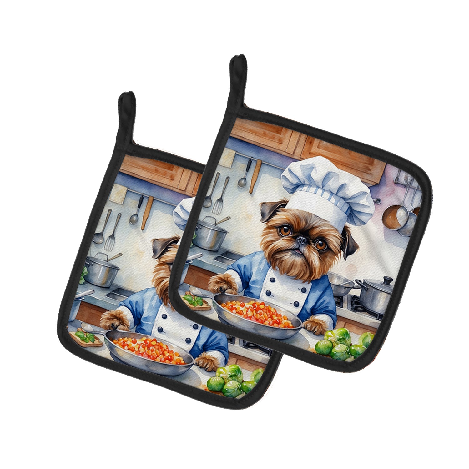 Brussels Griffon The Chef Pair of Pot Holders Kitchen Heat Resistant Pot Holders Sets Oven Hot Pads for Cooking Baking BBQ, 7 1/2 x 7 1/2