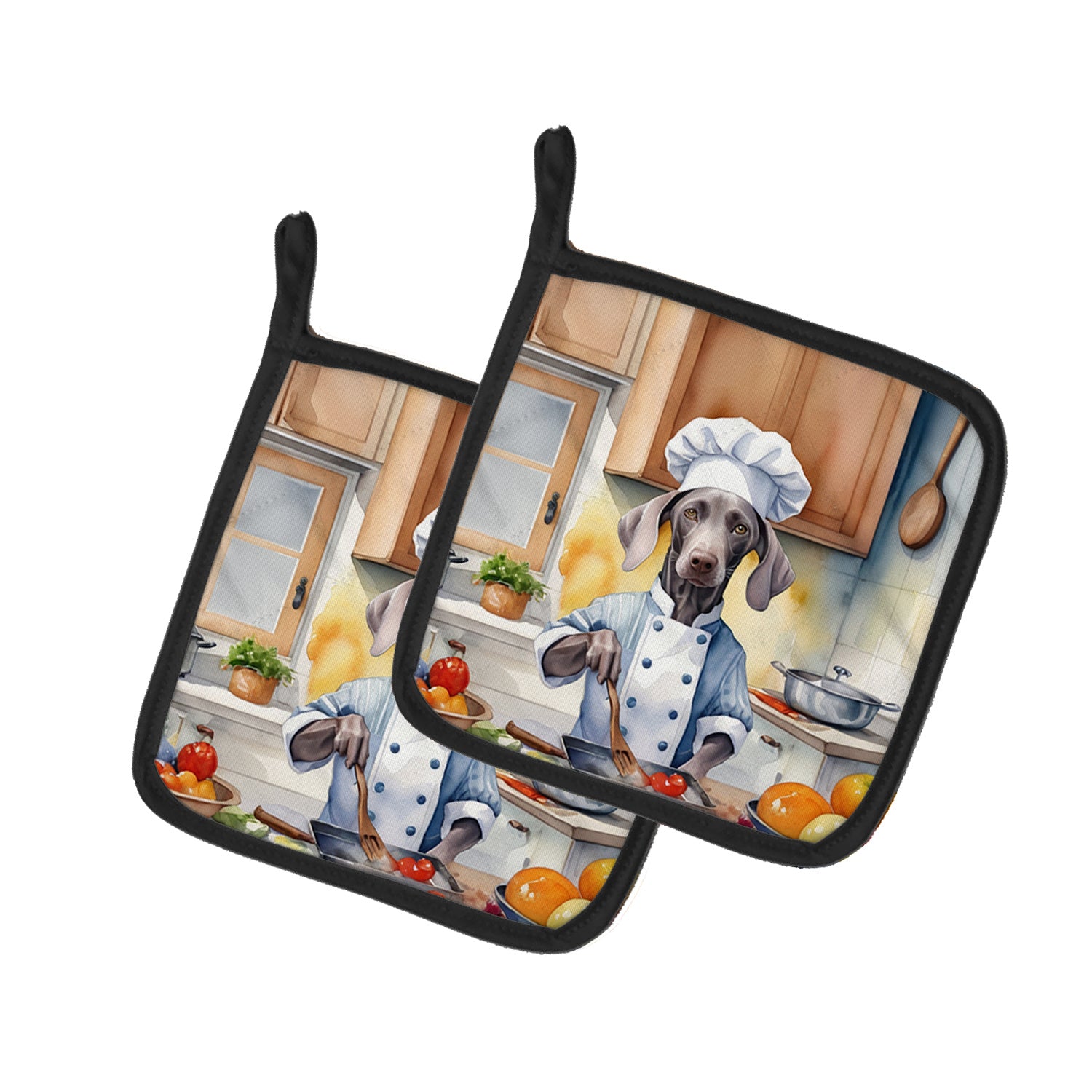 Weimaraner The Chef Pair of Pot Holders Kitchen Heat Resistant Pot Holders Sets Oven Hot Pads for Cooking Baking BBQ, 7 1/2 x 7 1/2