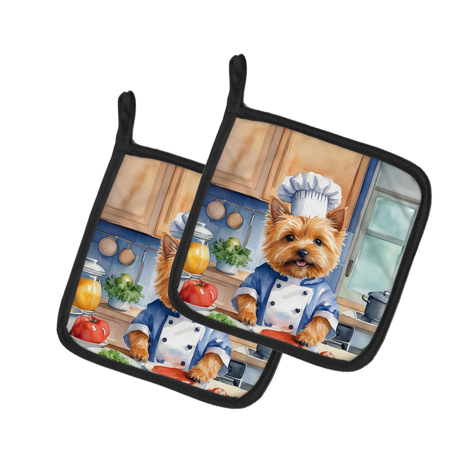 Norwich Terrier The Chef Pair of Pot Holders Kitchen Heat Resistant Pot Holders Sets Oven Hot Pads for Cooking Baking BBQ, 7 1/2 x 7 1/2