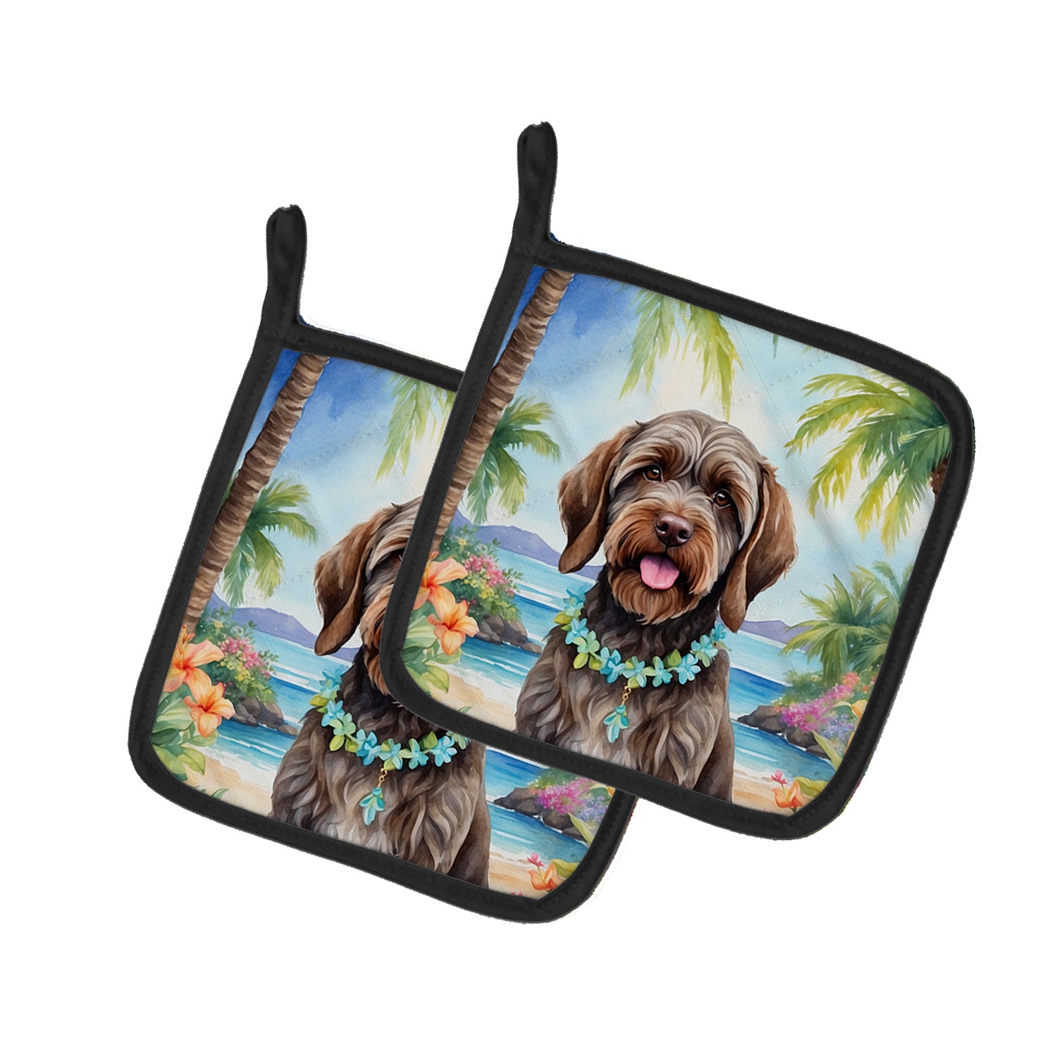 Wirehaired Pointing Griffon Luau Pair of Pot Holders Kitchen Heat Resistant Pot Holders Sets Oven Hot Pads for Cooking Baking BBQ, 7 1/2 x 7 1/2