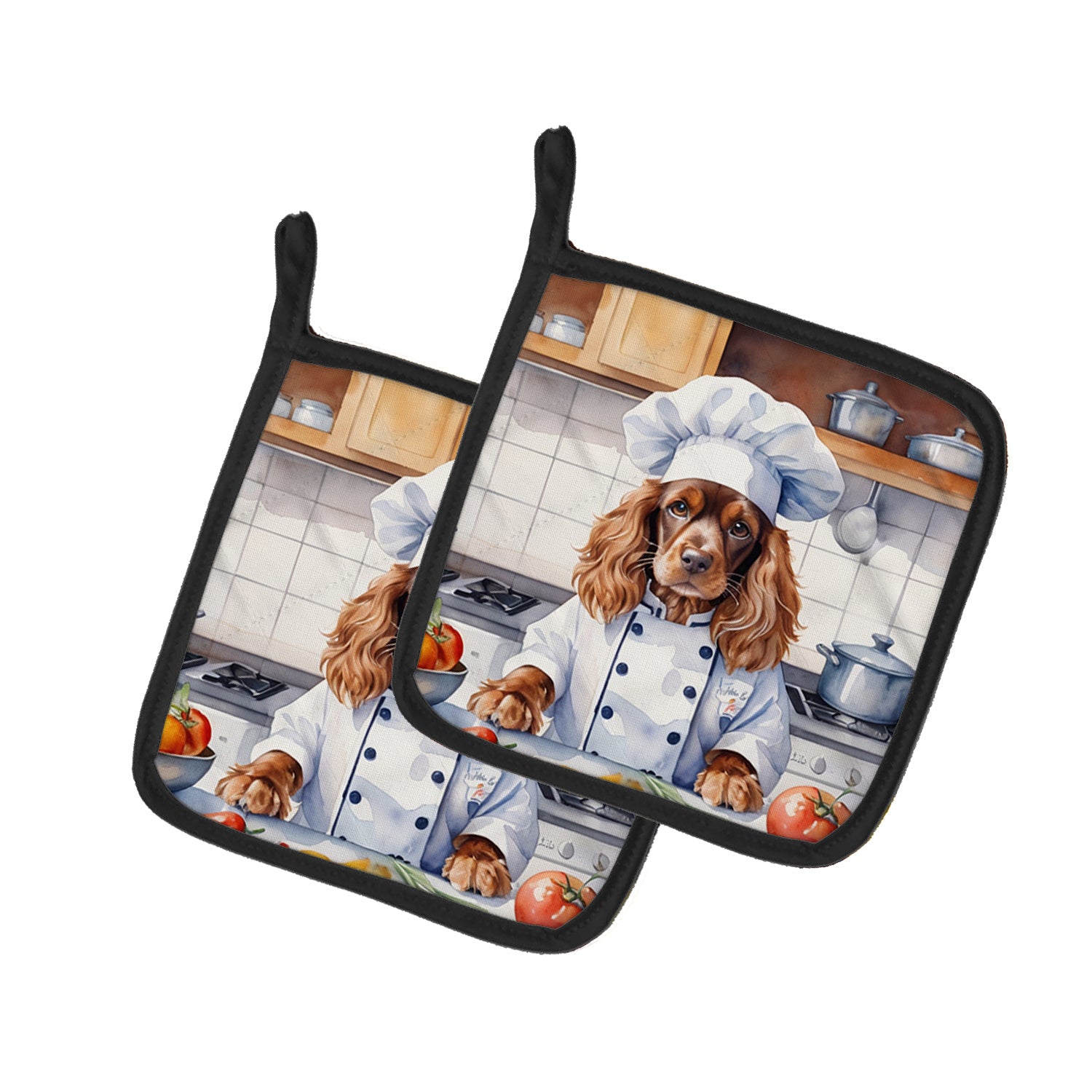 English Cocker Spaniel The Chef Pair of Pot Holders Kitchen Heat Resistant Pot Holders Sets Oven Hot Pads for Cooking Baking BBQ, 7 1/2 x 7 1/2