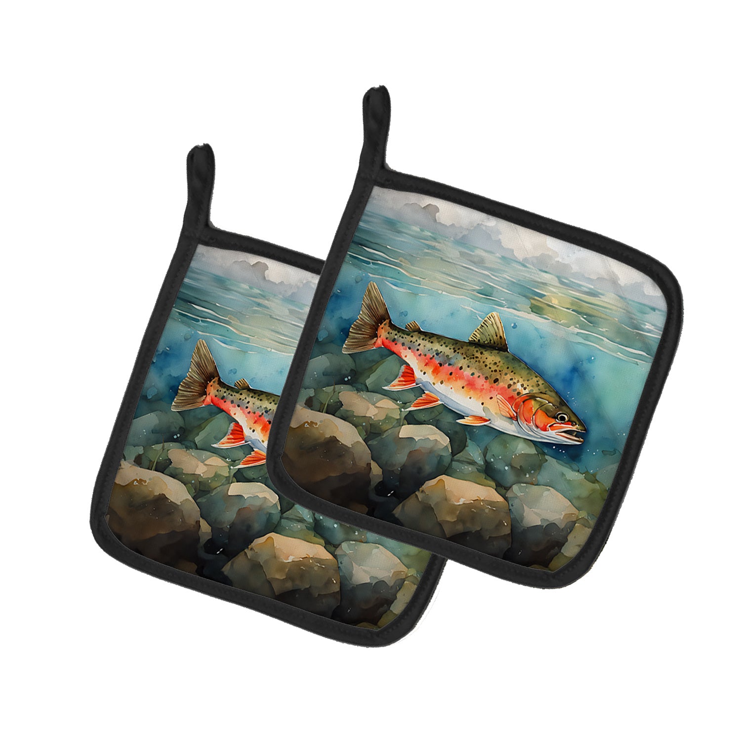 Brook Trout Pair of Pot Holders Kitchen Heat Resistant Pot Holders Sets Oven Hot Pads for Cooking Baking BBQ, 7 1/2 x 7 1/2