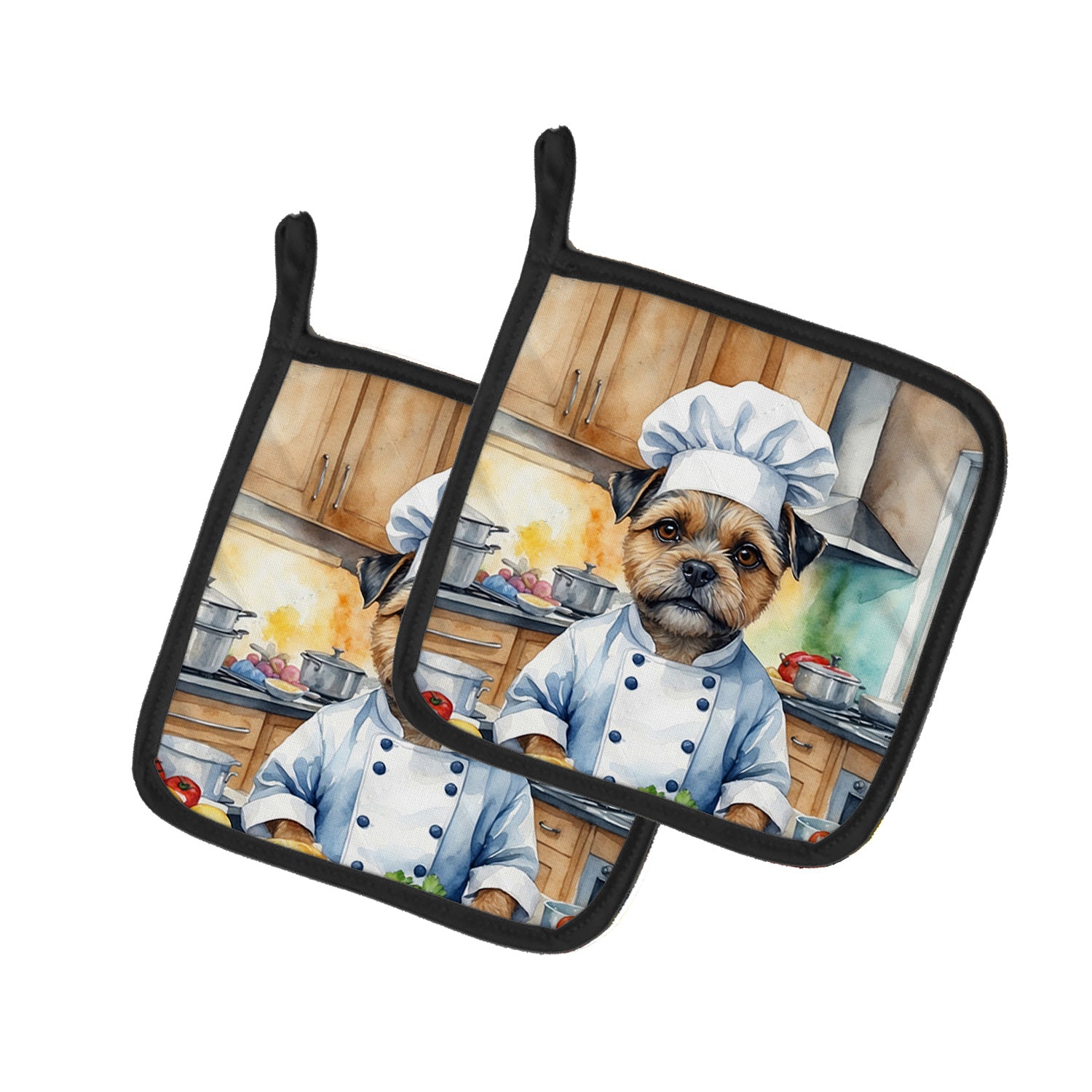 Border Terrier The Chef Pair of Pot Holders Kitchen Heat Resistant Pot Holders Sets Oven Hot Pads for Cooking Baking BBQ, 7 1/2 x 7 1/2