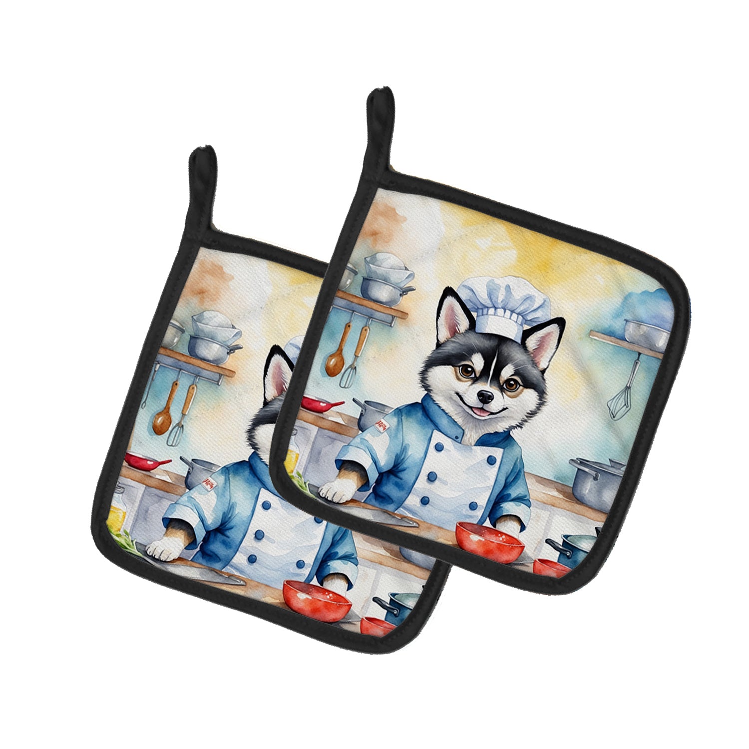 Alaskan Klee Kai The Chef Pair of Pot Holders Kitchen Heat Resistant Pot Holders Sets Oven Hot Pads for Cooking Baking BBQ, 7 1/2 x 7 1/2