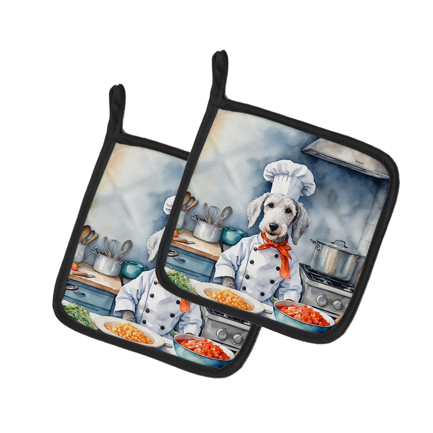 Bedlington Terrier The Chef Pair of Pot Holders Kitchen Heat Resistant Pot Holders Sets Oven Hot Pads for Cooking Baking BBQ, 7 1/2 x 7 1/2