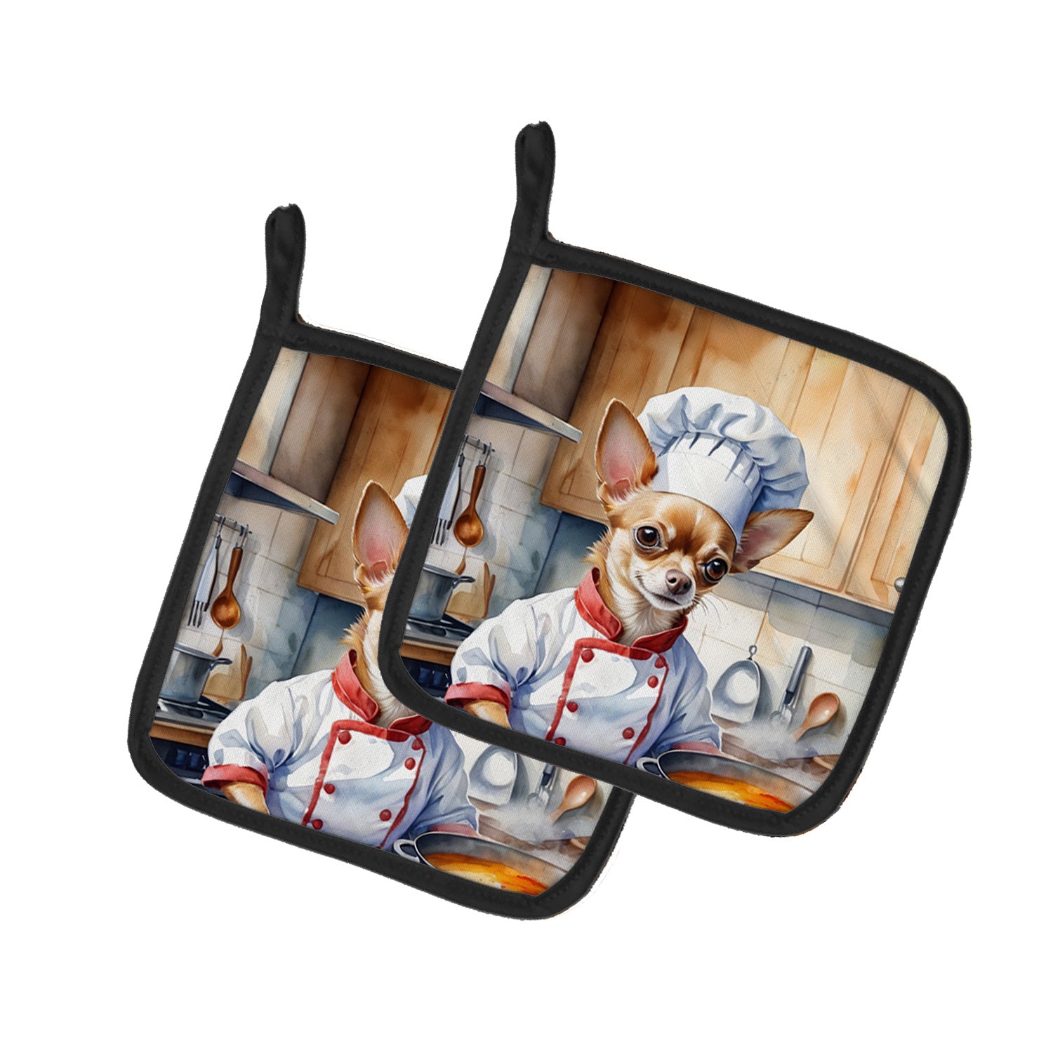 Chihuahua The Chef Pair of Pot Holders Kitchen Heat Resistant Pot Holders Sets Oven Hot Pads for Cooking Baking BBQ, 7 1/2 x 7 1/2