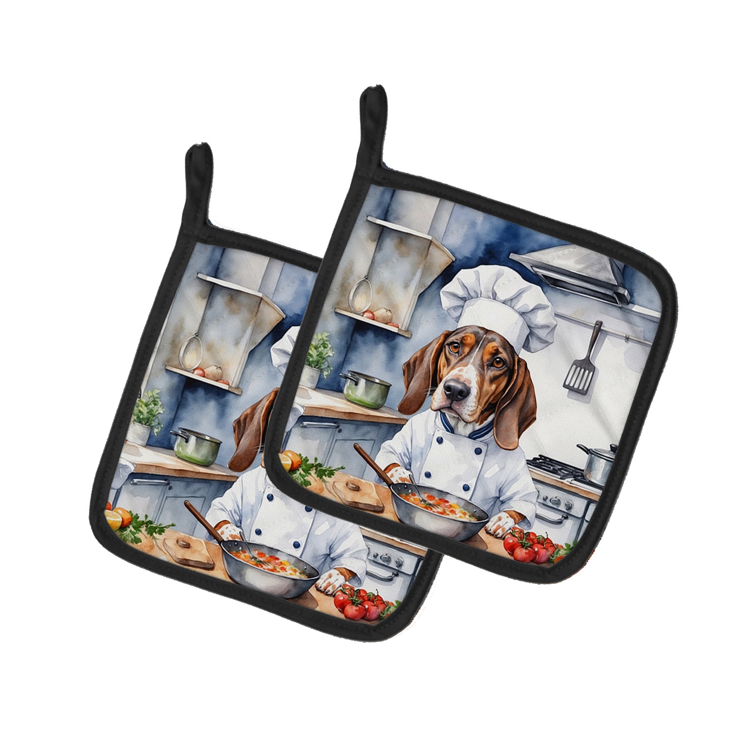 American English Coonhound The Chef Pair of Pot Holders Kitchen Heat Resistant Pot Holders Sets Oven Hot Pads for Cooking Baking BBQ, 7 1/2 x 7 1/2