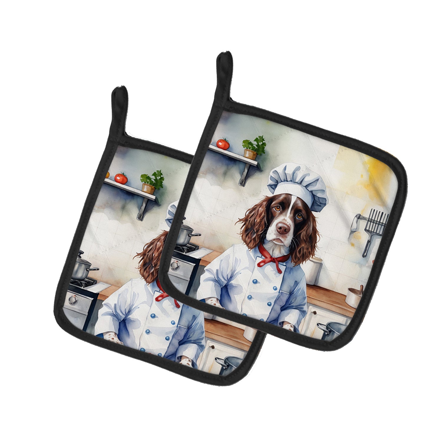 English Springer Spaniel The Chef Pair of Pot Holders Kitchen Heat Resistant Pot Holders Sets Oven Hot Pads for Cooking Baking BBQ, 7 1/2 x 7 1/2