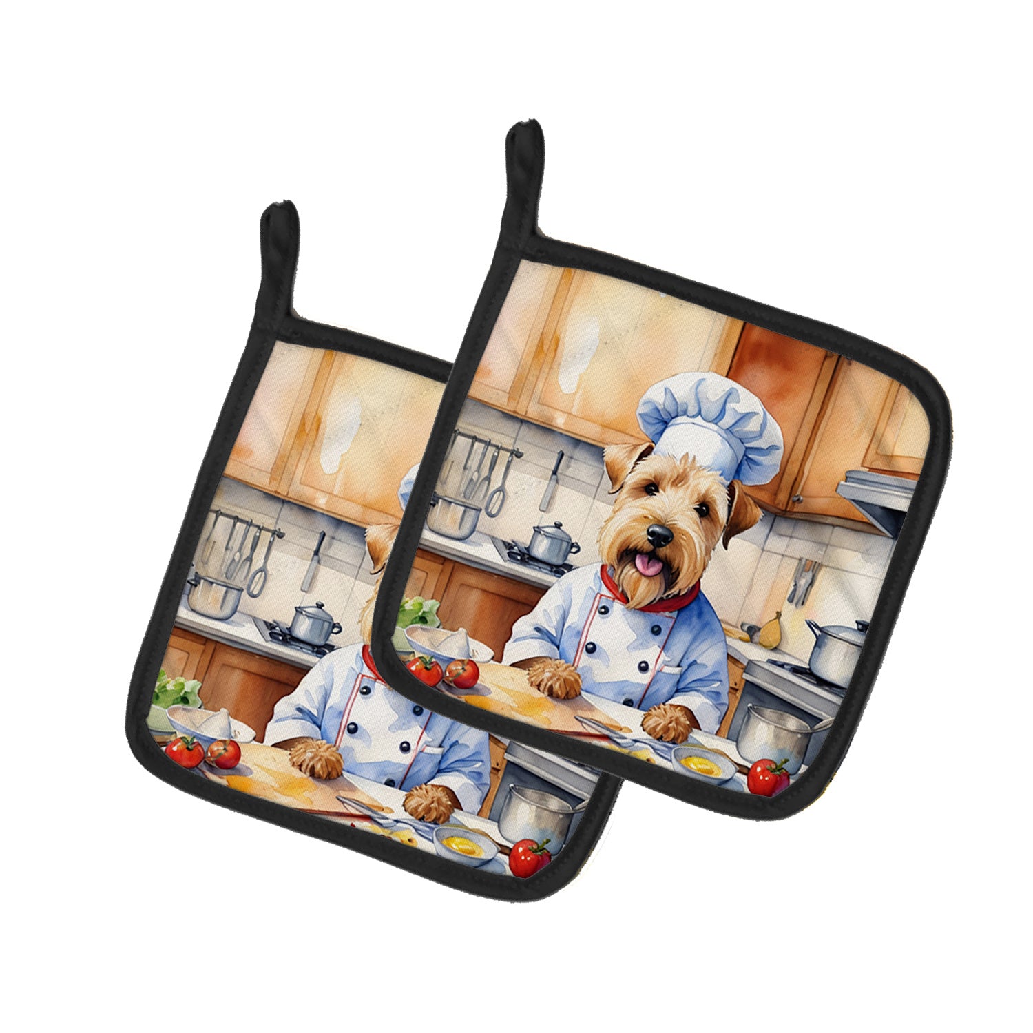 Wheaten Terrier The Chef Pair of Pot Holders Kitchen Heat Resistant Pot Holders Sets Oven Hot Pads for Cooking Baking BBQ, 7 1/2 x 7 1/2