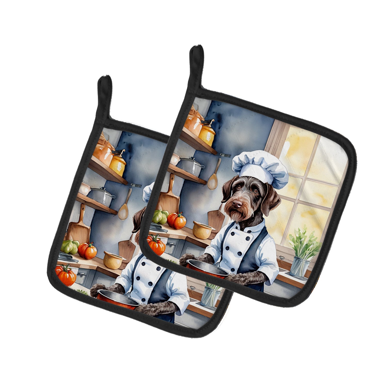 German Wirehaired Pointer The Chef Pair of Pot Holders Kitchen Heat Resistant Pot Holders Sets Oven Hot Pads for Cooking Baking BBQ, 7 1/2 x 7 1/2