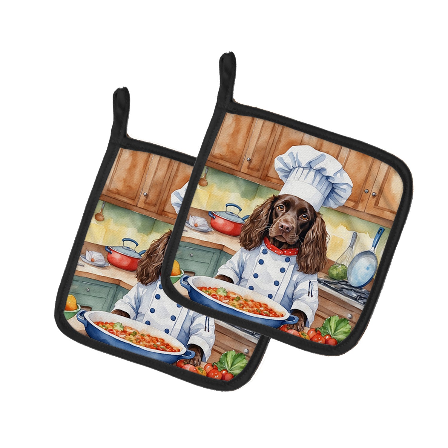 Boykin Spaniel The Chef Pair of Pot Holders Kitchen Heat Resistant Pot Holders Sets Oven Hot Pads for Cooking Baking BBQ, 7 1/2 x 7 1/2