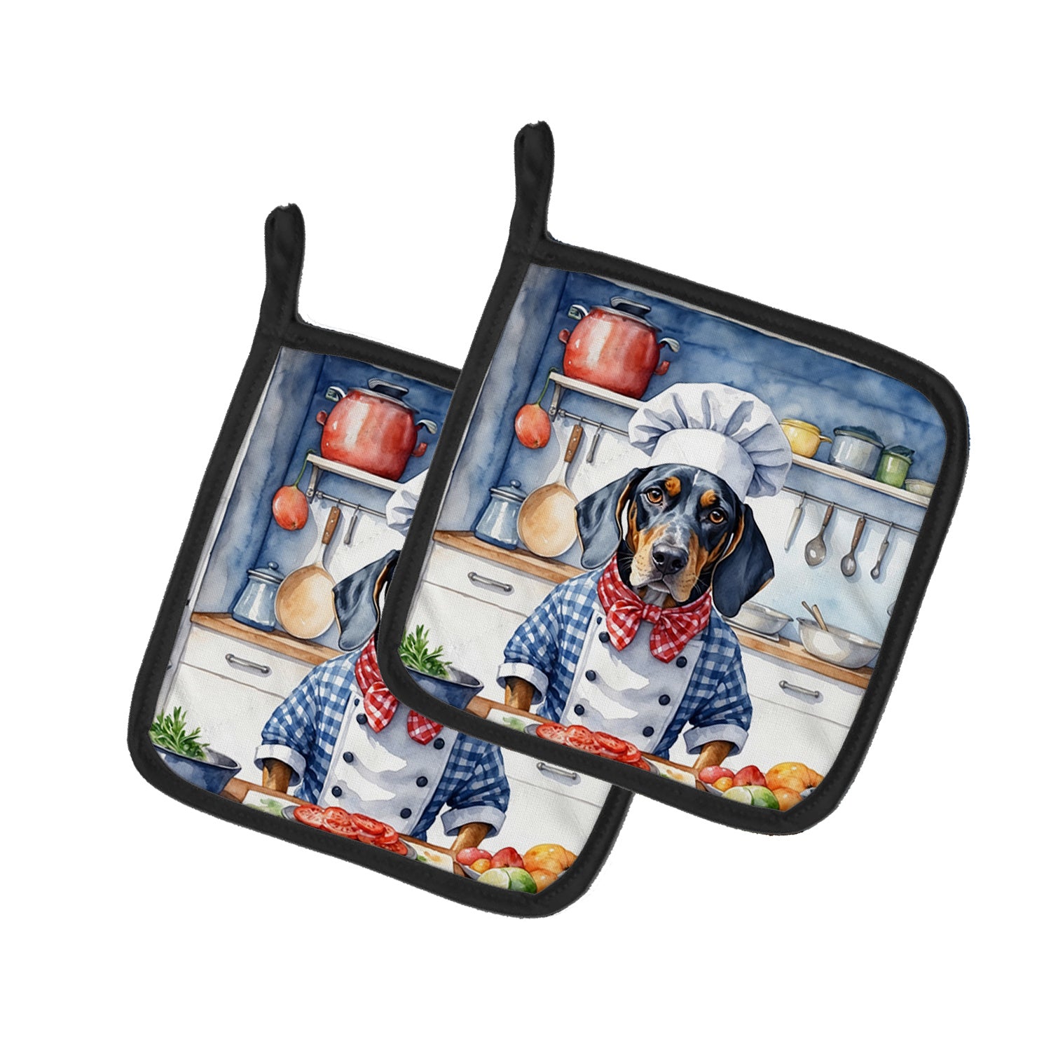 Bluetick Coonhound The Chef Pair of Pot Holders Kitchen Heat Resistant Pot Holders Sets Oven Hot Pads for Cooking Baking BBQ, 7 1/2 x 7 1/2