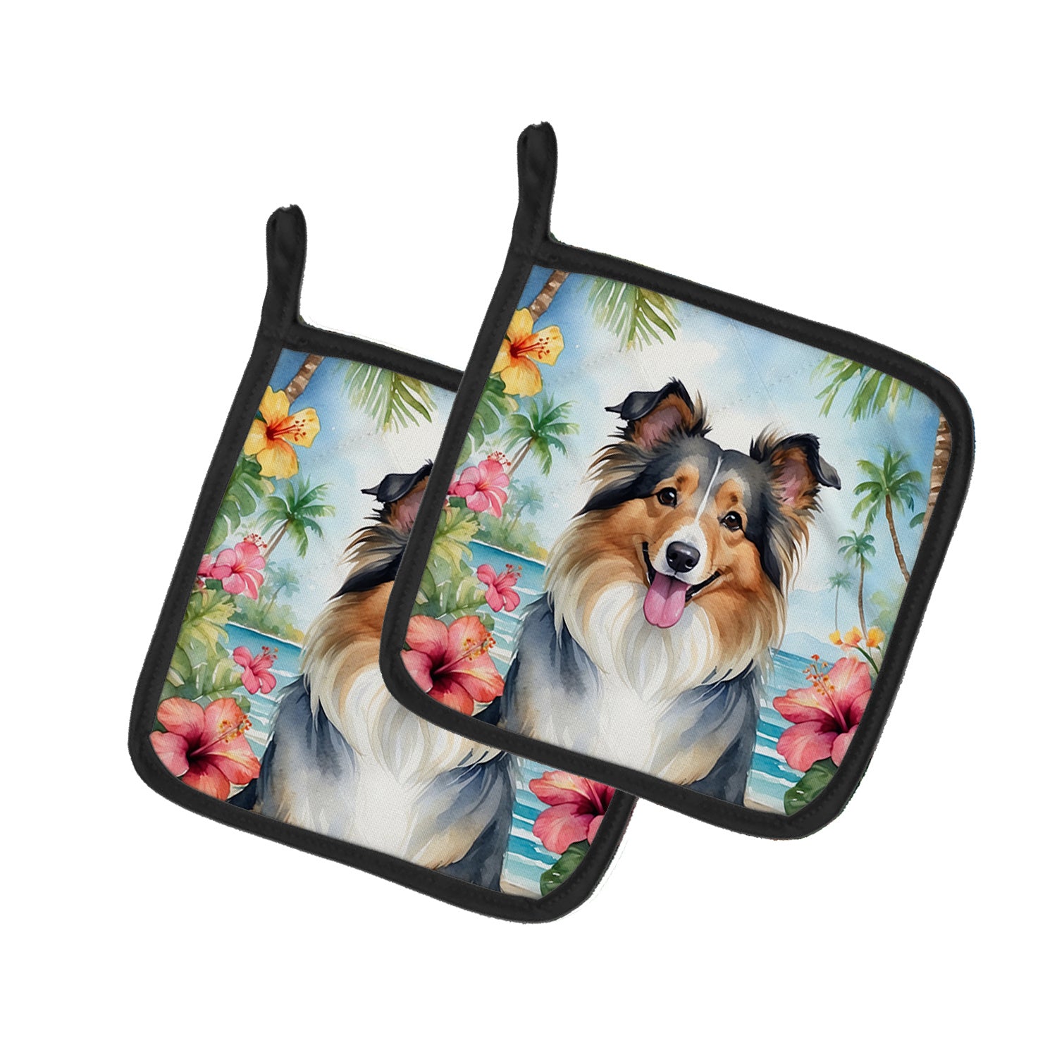 Sheltie Luau Pair of Pot Holders Kitchen Heat Resistant Pot Holders Sets Oven Hot Pads for Cooking Baking BBQ, 7 1/2 x 7 1/2