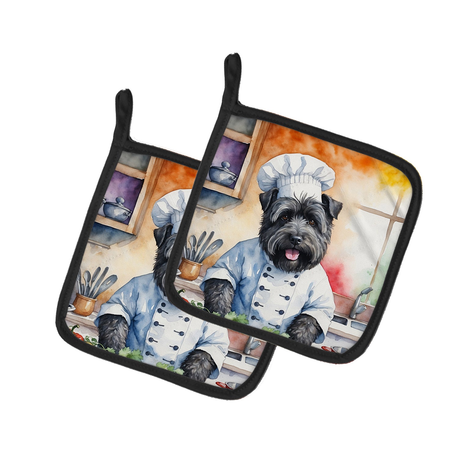 Bouvier des Flandres The Chef Pair of Pot Holders Kitchen Heat Resistant Pot Holders Sets Oven Hot Pads for Cooking Baking BBQ, 7 1/2 x 7 1/2