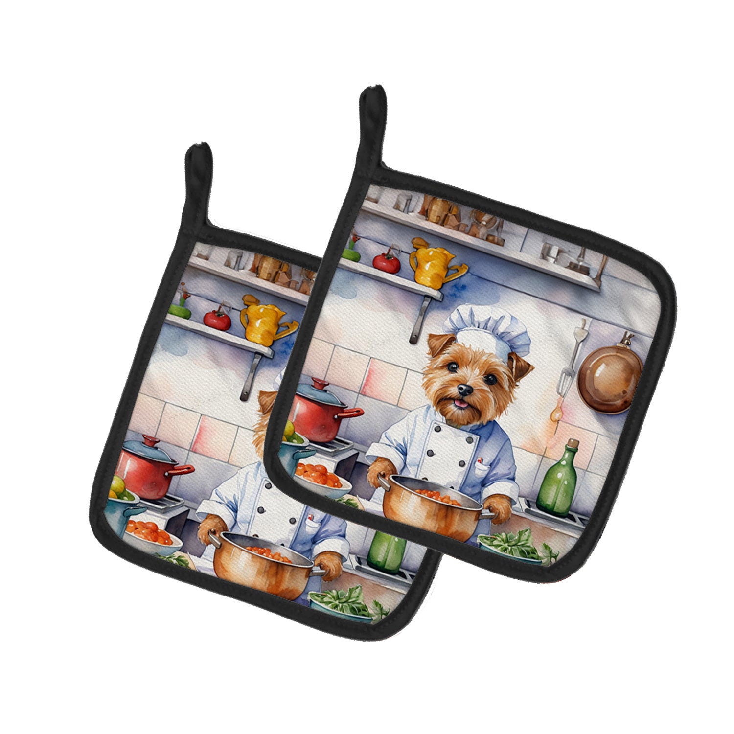 Norfolk Terrier The Chef Pair of Pot Holders Kitchen Heat Resistant Pot Holders Sets Oven Hot Pads for Cooking Baking BBQ, 7 1/2 x 7 1/2