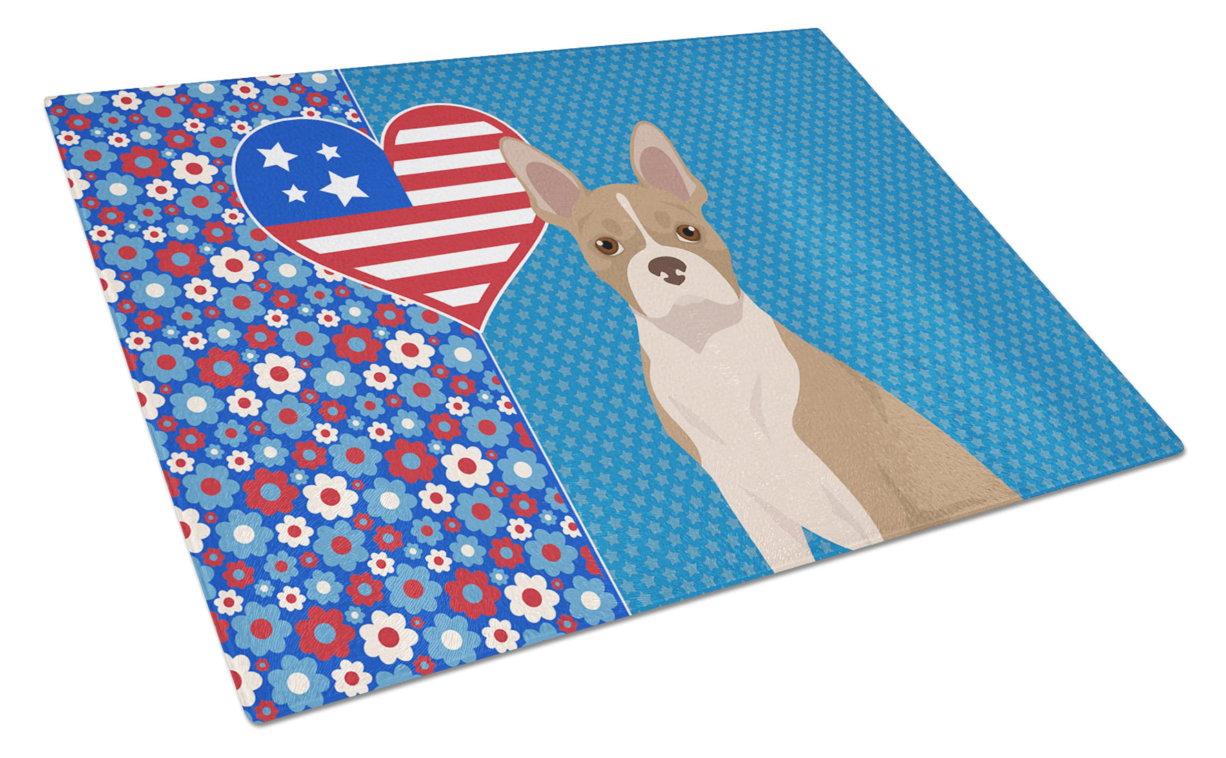 Fawn Boston Terrier USA American Glass Cutting Board Decorative Tempered Glass Kitchen Cutting and Serving Board Large Size Chopping Board