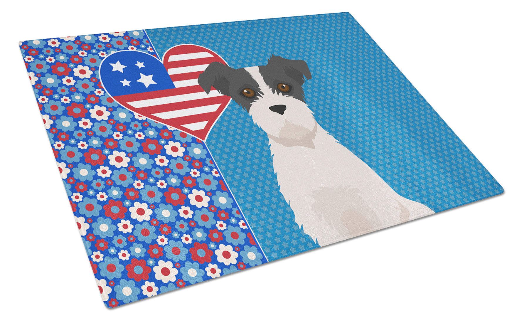 Black White Wirehair Jack Russell Terrier USA American Glass Cutting Board Decorative Tempered Glass Kitchen Cutting and Serving Board Large Size Chopping Board