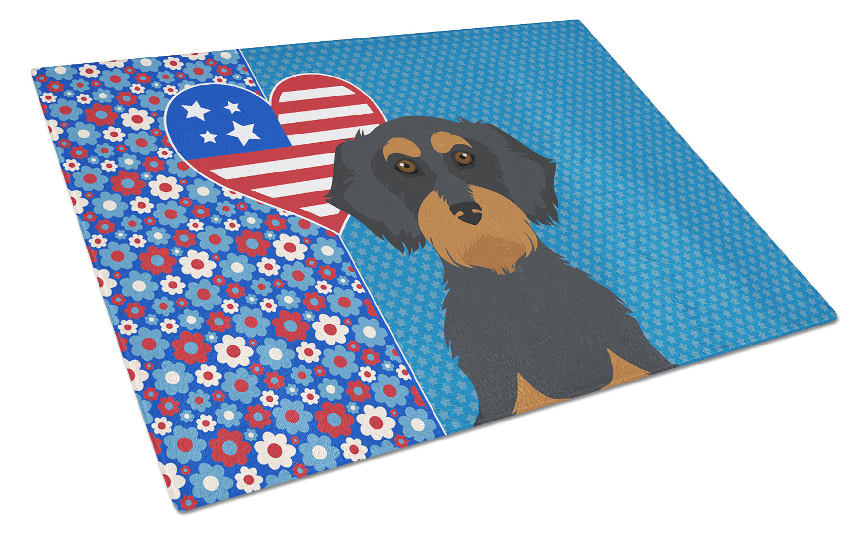 Wirehair Black and Tan Dachshund USA American Glass Cutting Board Decorative Tempered Glass Kitchen Cutting and Serving Board Large Size Chopping Board