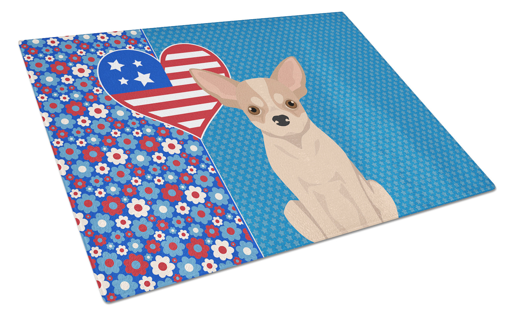 Fawn and White Chihuahua USA American Glass Cutting Board Decorative Tempered Glass Kitchen Cutting and Serving Board Large Size Chopping Board