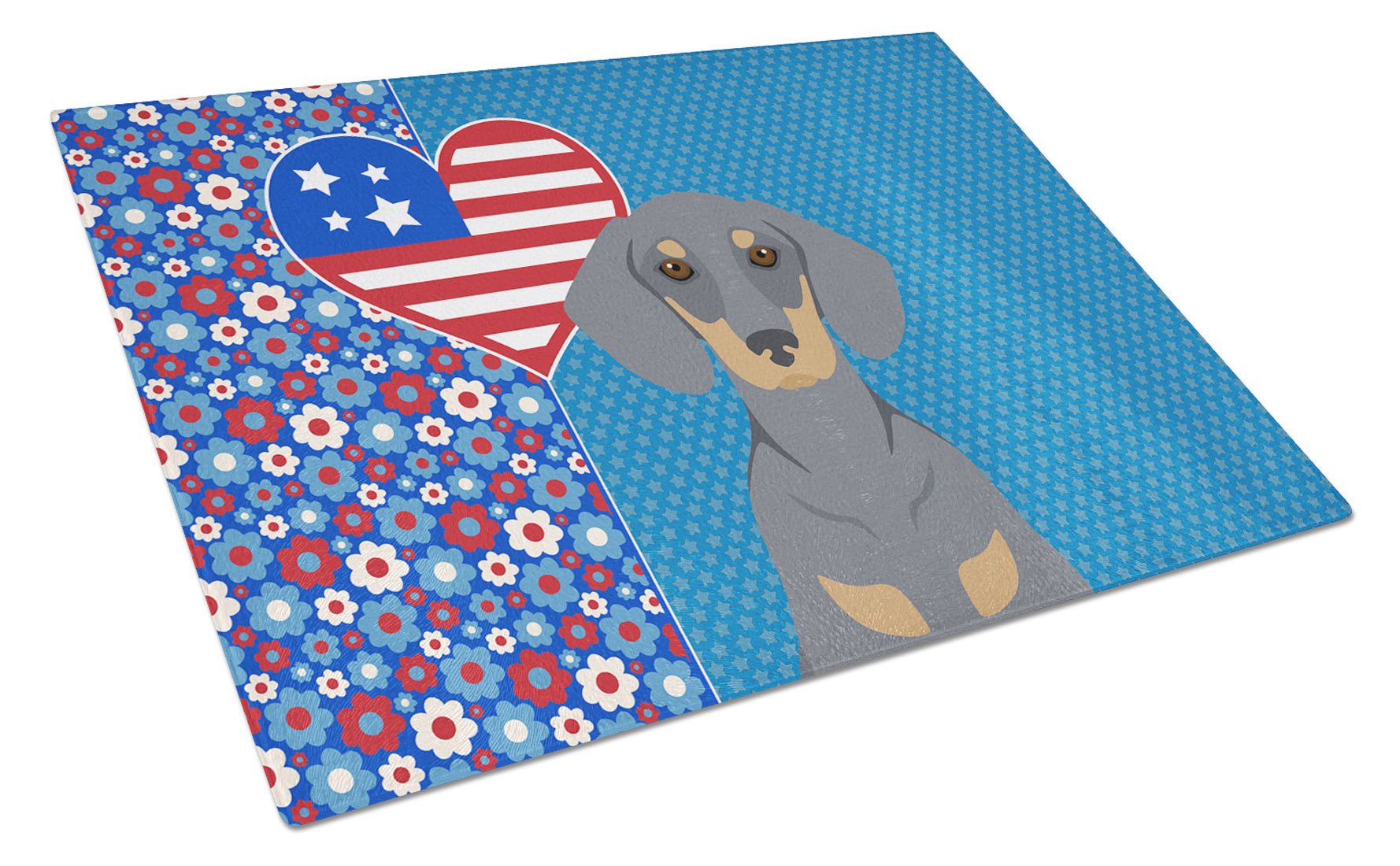 Blue and Tan Dachshund USA American Glass Cutting Board Decorative Tempered Glass Kitchen Cutting and Serving Board Large Size Chopping Board