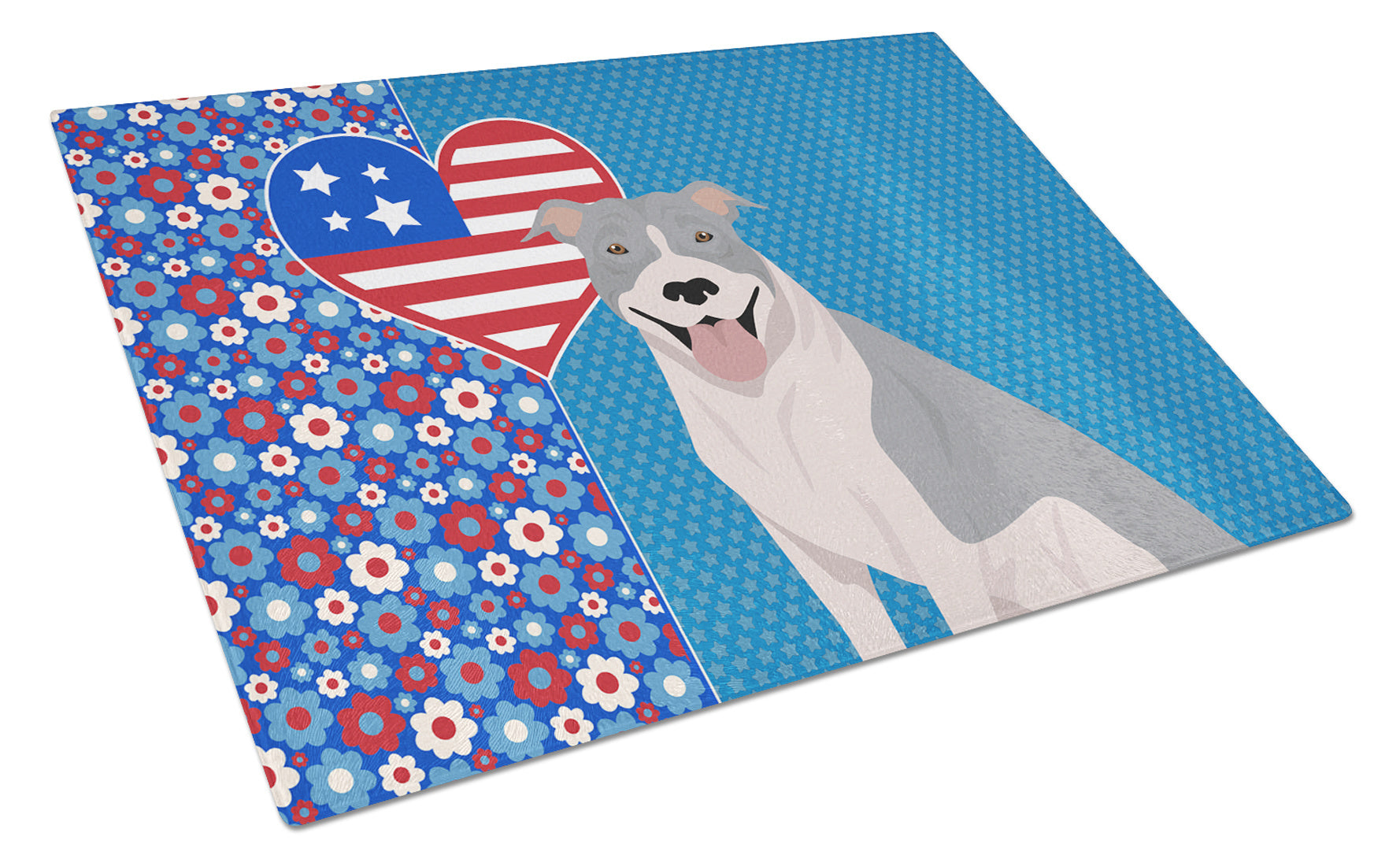 Blue and White Pit Bull Terrier USA American Glass Cutting Board Decorative Tempered Glass Kitchen Cutting and Serving Board Large Size Chopping Board