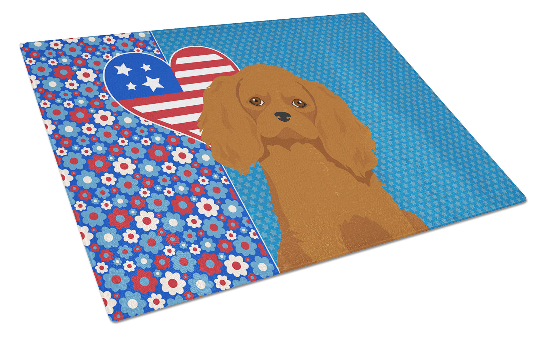 Ruby Cavalier Spaniel USA American Glass Cutting Board Decorative Tempered Glass Kitchen Cutting and Serving Board Large Size Chopping Board