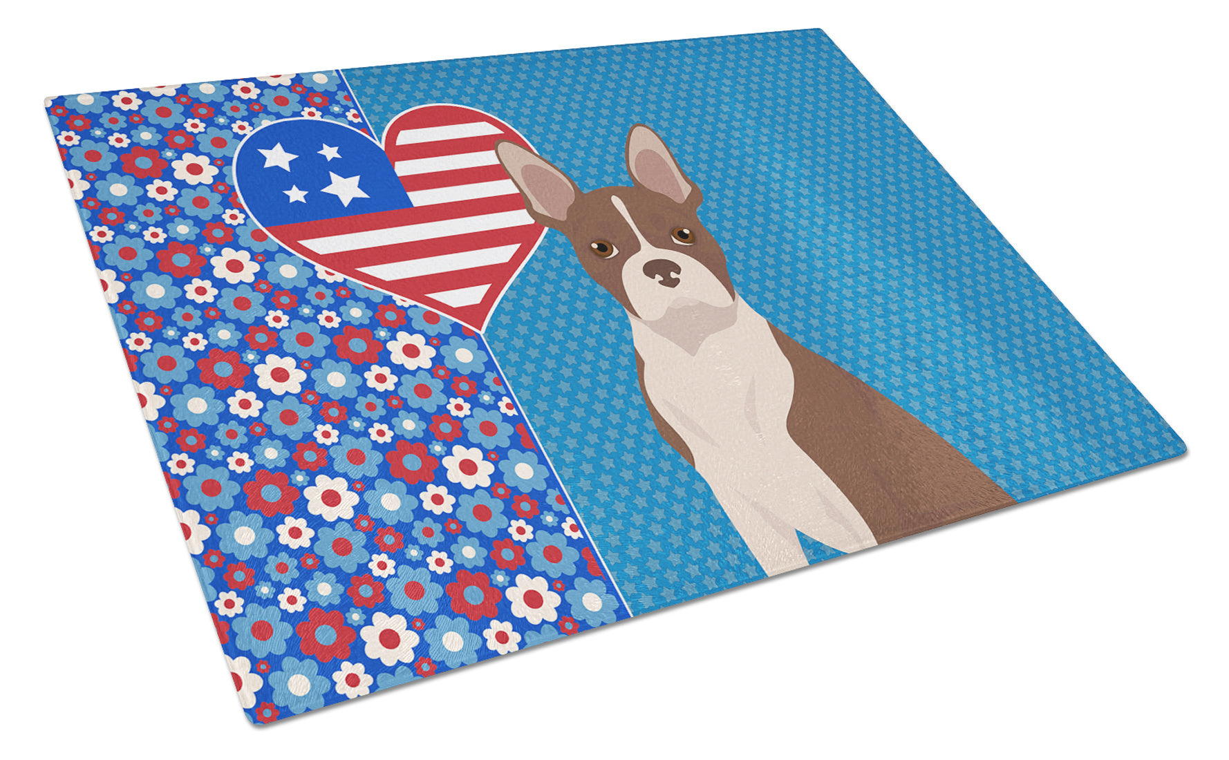 Red Boston Terrier USA American Glass Cutting Board Decorative Tempered Glass Kitchen Cutting and Serving Board Large Size Chopping Board