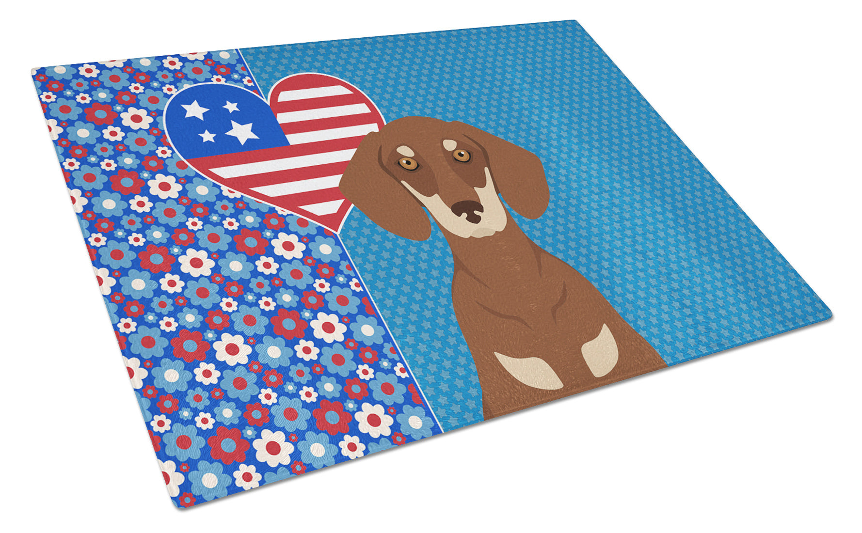 Chocolate and Cream Dachshund USA American Glass Cutting Board Decorative Tempered Glass Kitchen Cutting and Serving Board Large Size Chopping Board