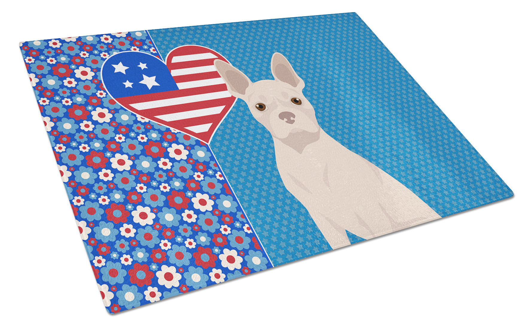 White Boston Terrier USA American Glass Cutting Board Decorative Tempered Glass Kitchen Cutting and Serving Board Large Size Chopping Board