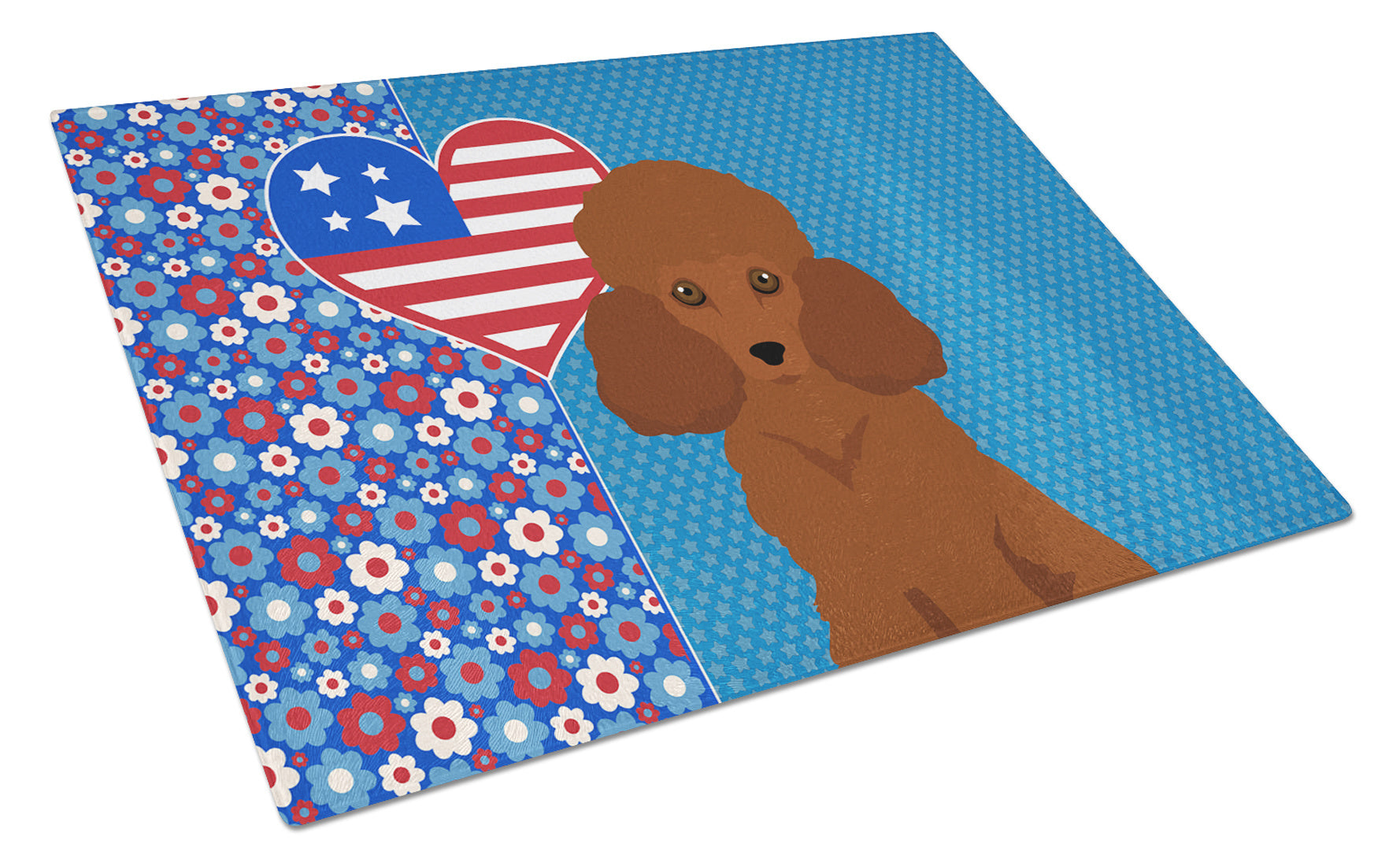 Toy Red Poodle USA American Glass Cutting Board Decorative Tempered Glass Kitchen Cutting and Serving Board Large Size Chopping Board