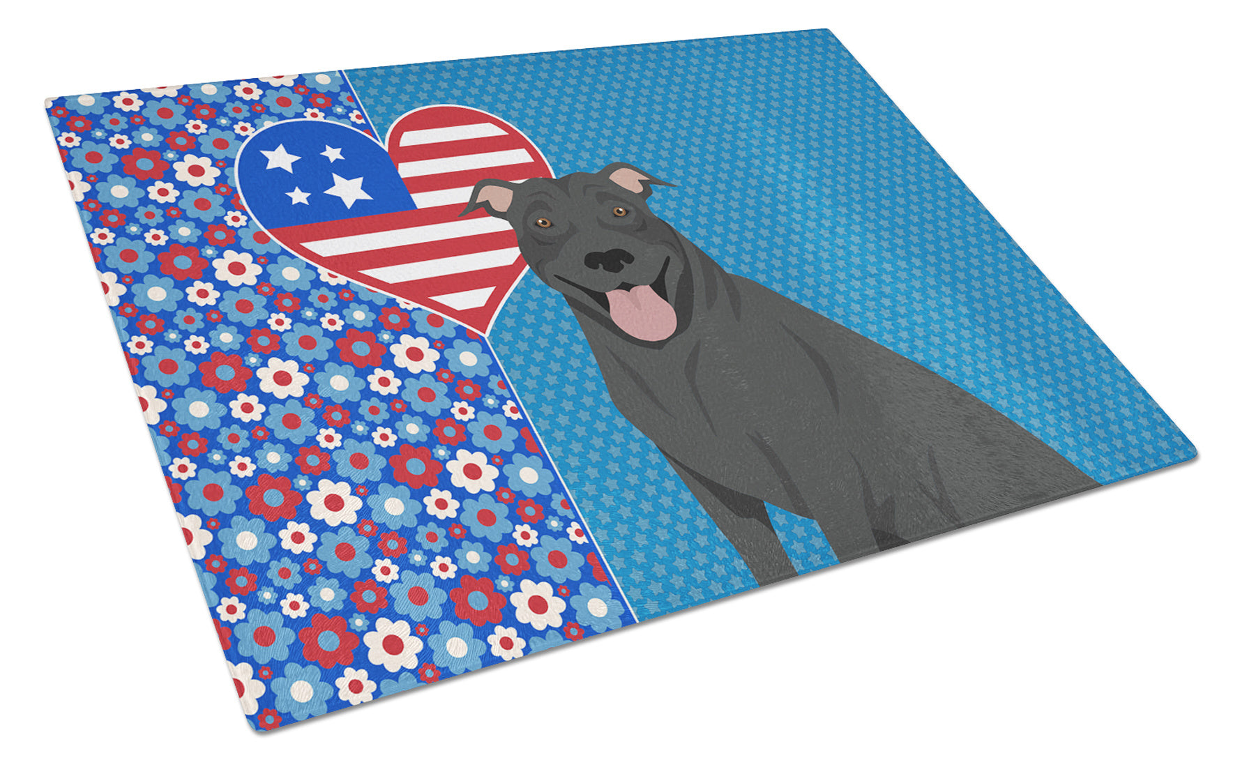 Black Pit Bull Terrier USA American Glass Cutting Board Decorative Tempered Glass Kitchen Cutting and Serving Board Large Size Chopping Board