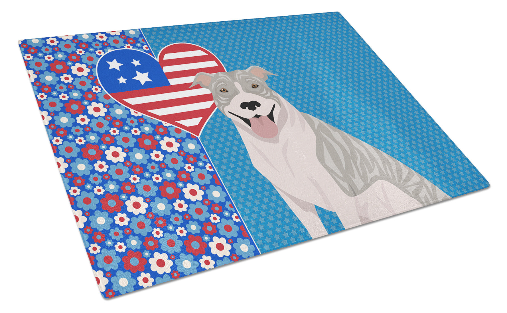 Blue Brindle Pit Bull Terrier USA American Glass Cutting Board Decorative Tempered Glass Kitchen Cutting and Serving Board Large Size Chopping Board