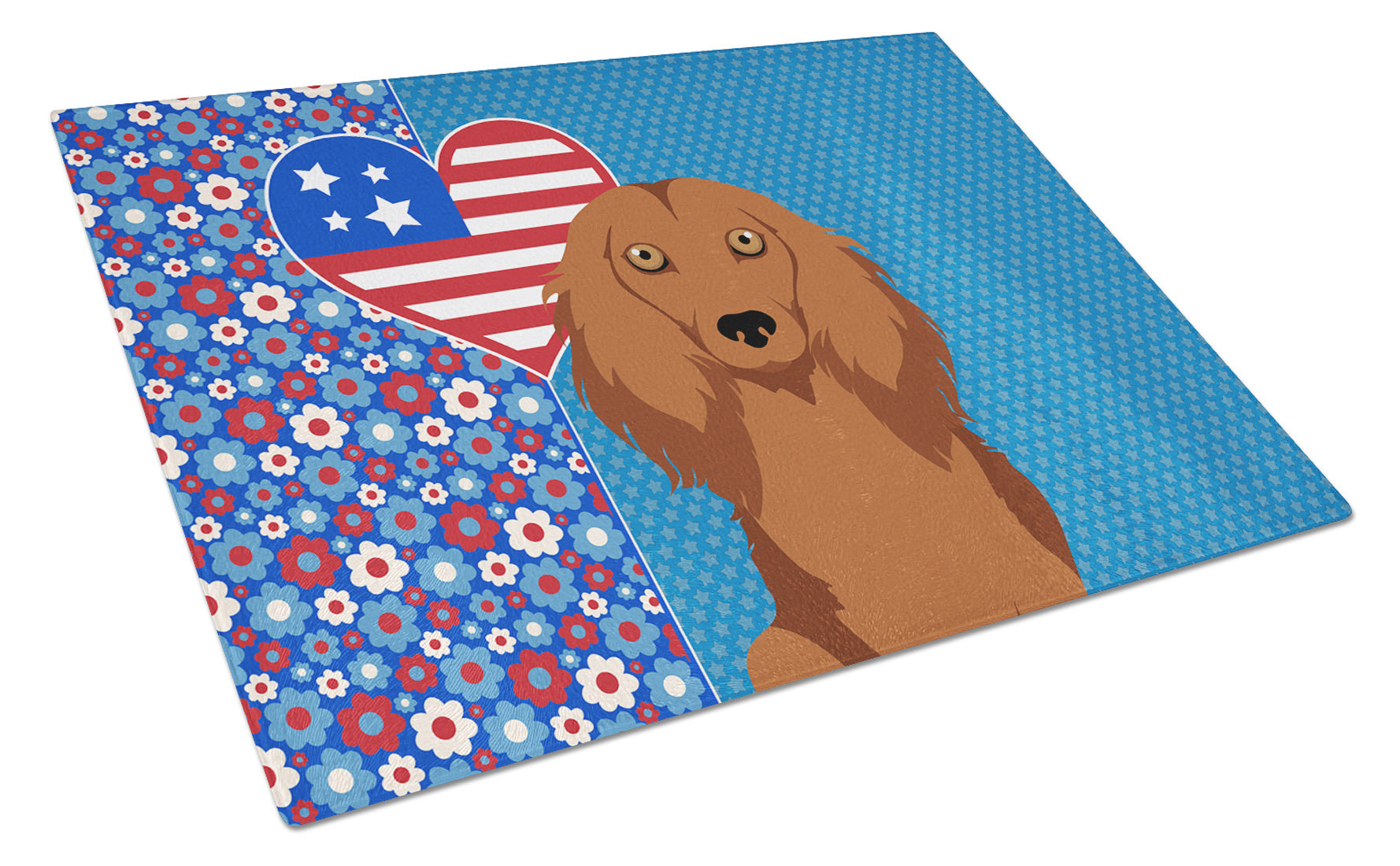 Longhair Red Dachshund USA American Glass Cutting Board Decorative Tempered Glass Kitchen Cutting and Serving Board Large Size Chopping Board