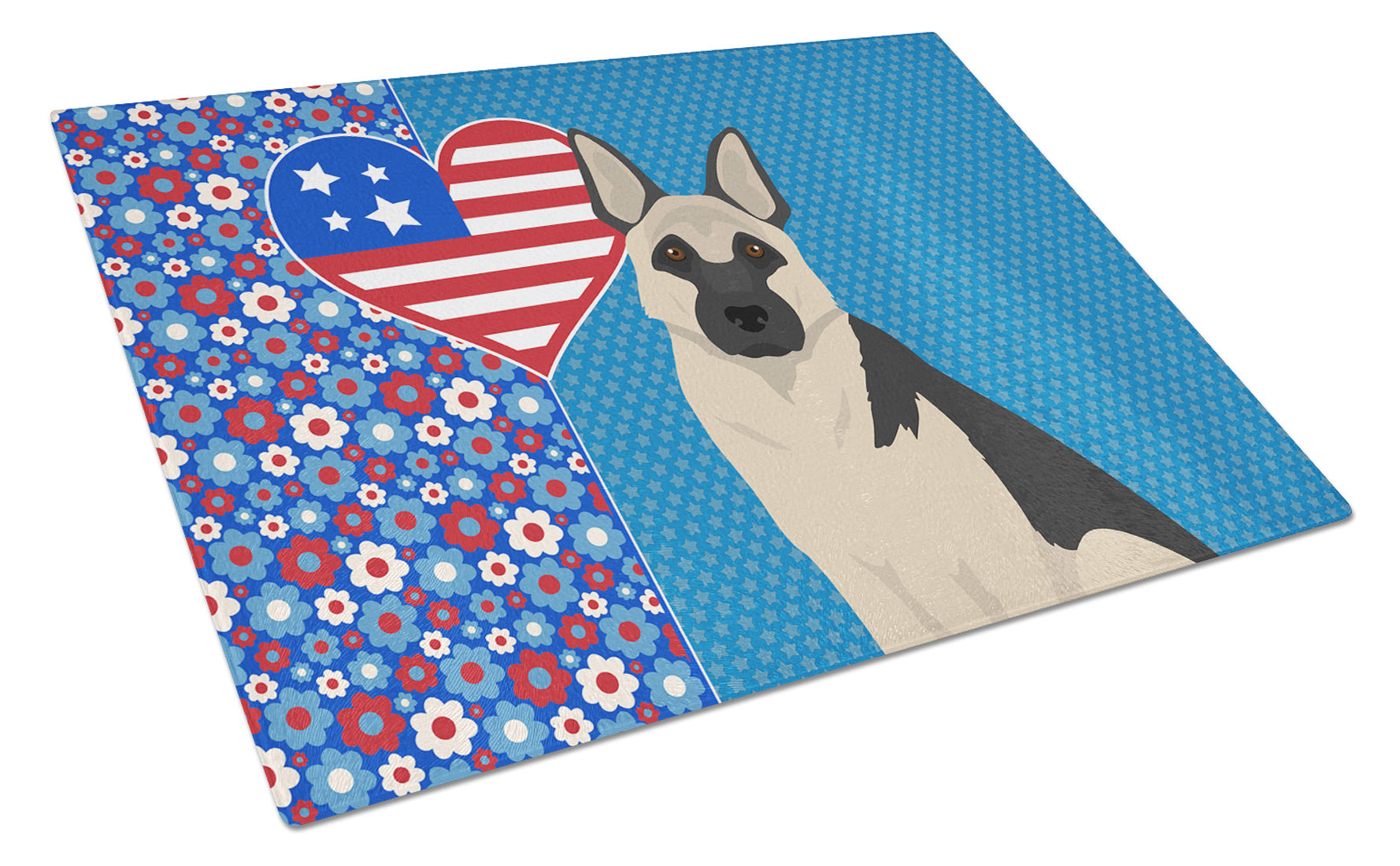 Black and Silver German Shepherd USA American Glass Cutting Board Decorative Tempered Glass Kitchen Cutting and Serving Board Large Size Chopping Board