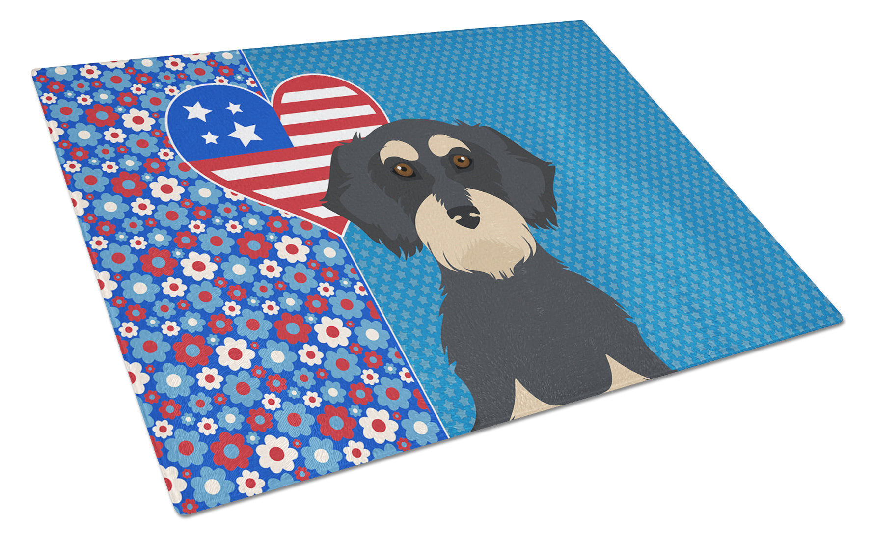 Wirehair Black and Cream Dachshund USA American Glass Cutting Board Decorative Tempered Glass Kitchen Cutting and Serving Board Large Size Chopping Board