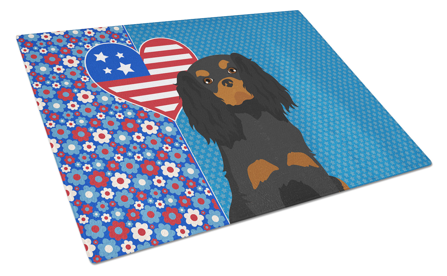 Black and Tan Cavalier Spaniel USA American Glass Cutting Board Decorative Tempered Glass Kitchen Cutting and Serving Board Large Size Chopping Board