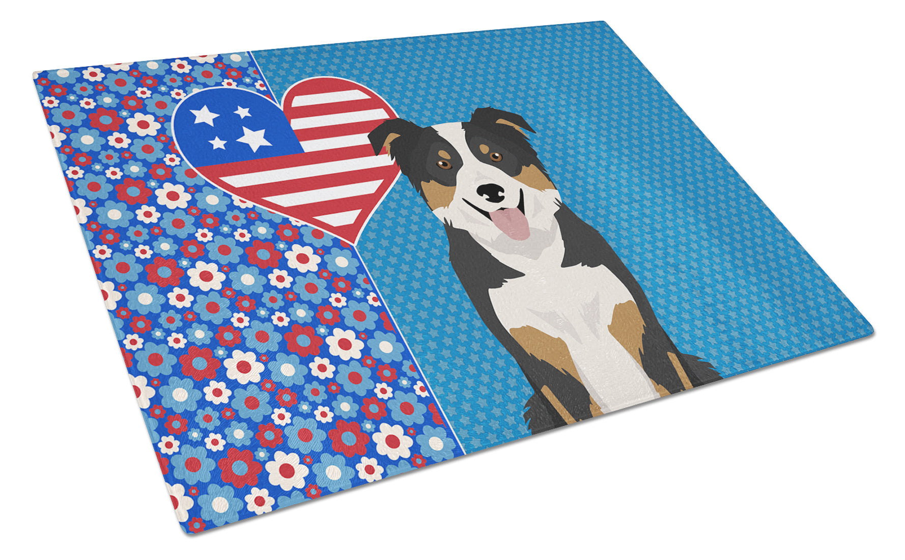 Tricolor Border Collie USA American Glass Cutting Board Decorative Tempered Glass Kitchen Cutting and Serving Board Large Size Chopping Board