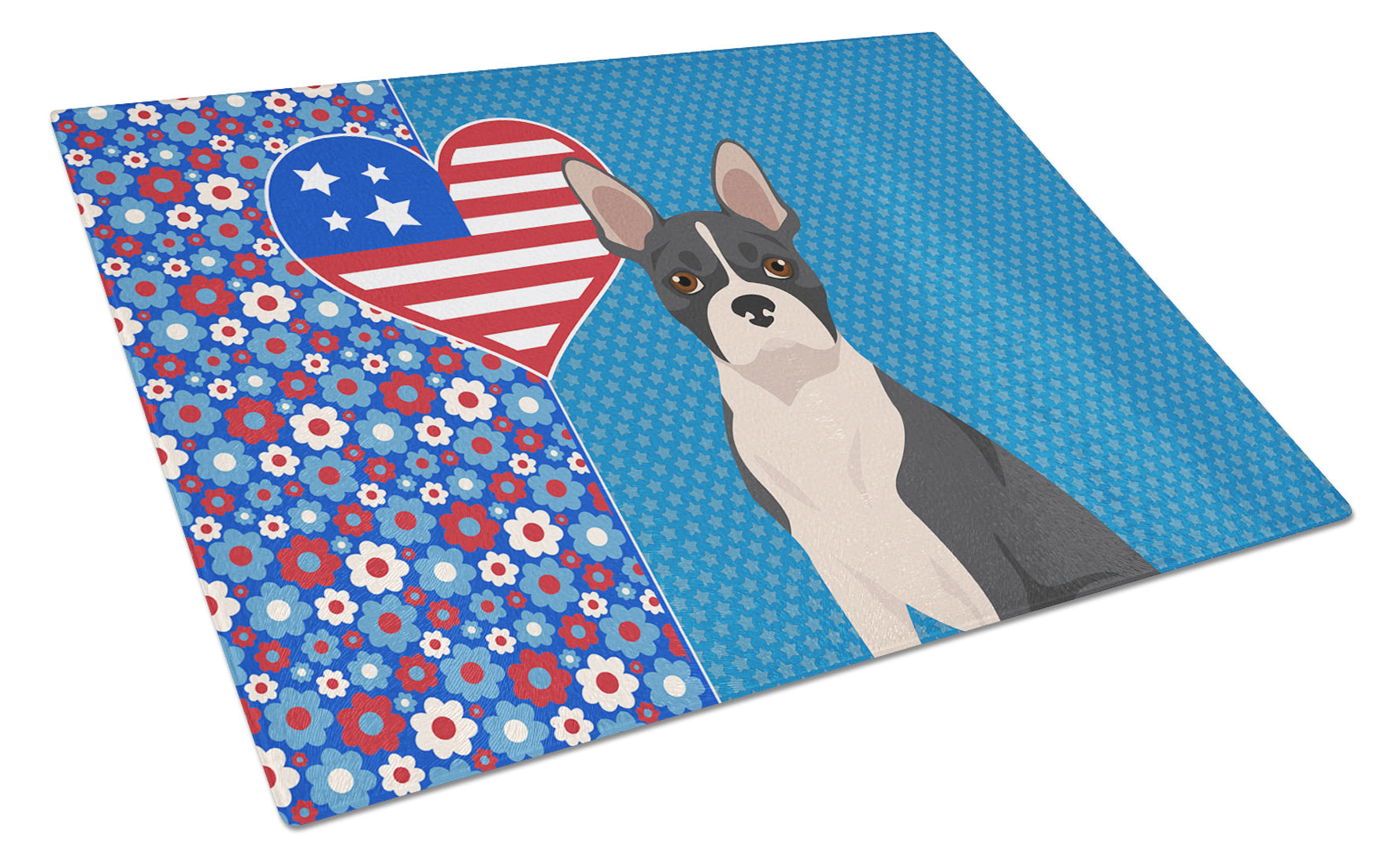 Black Boston Terrier USA American Glass Cutting Board Decorative Tempered Glass Kitchen Cutting and Serving Board Large Size Chopping Board